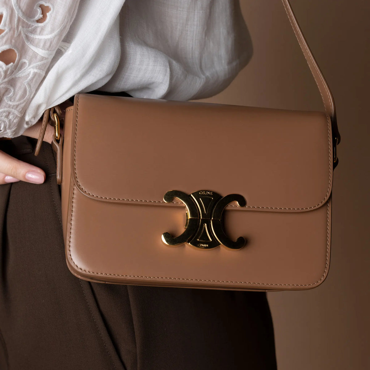 Celine Teen Shiny Calfskin Triomphe Crossbody — Side Profile