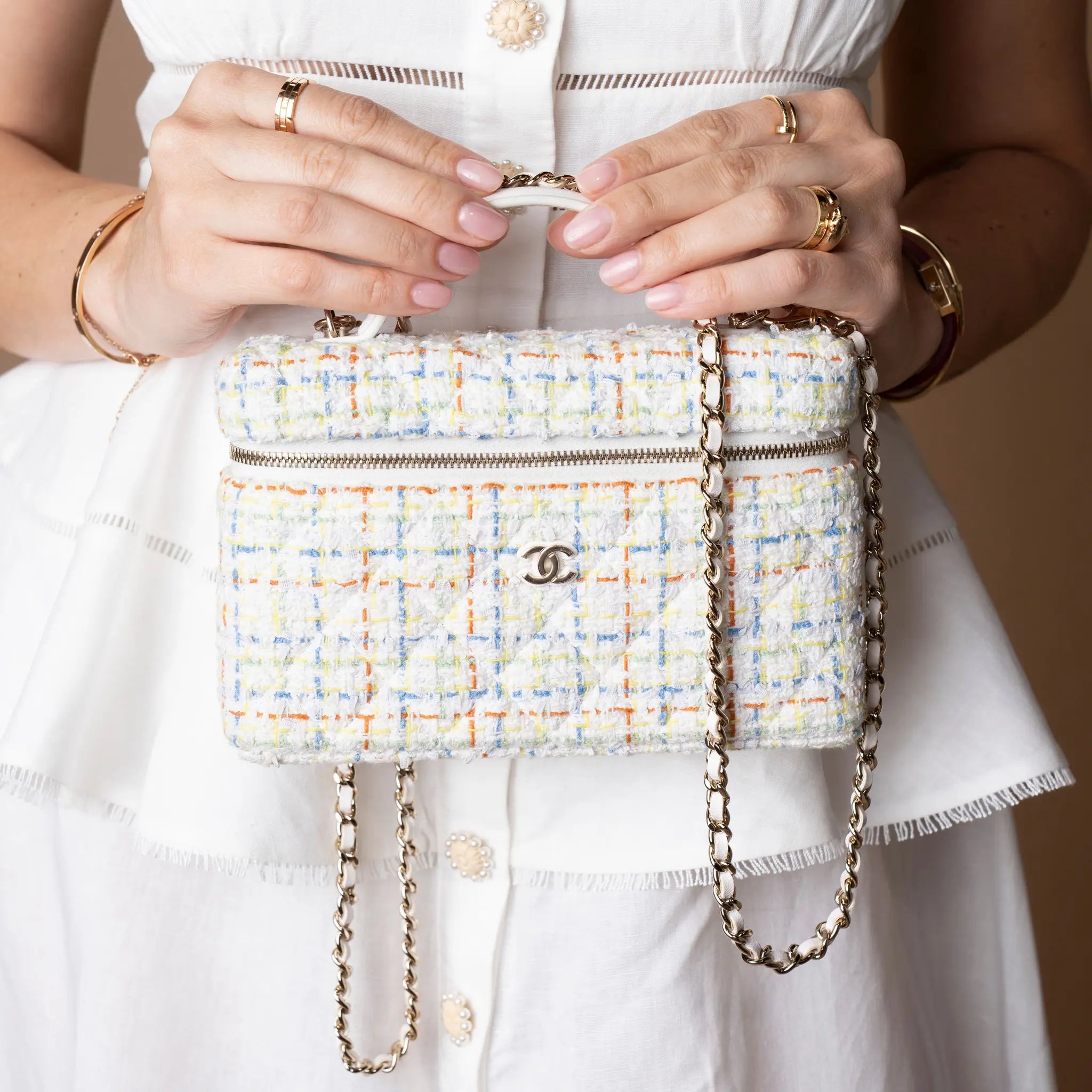 Chanel 25C Cruise CC Quilted Tweed Vanity Bag — Close-up Detail