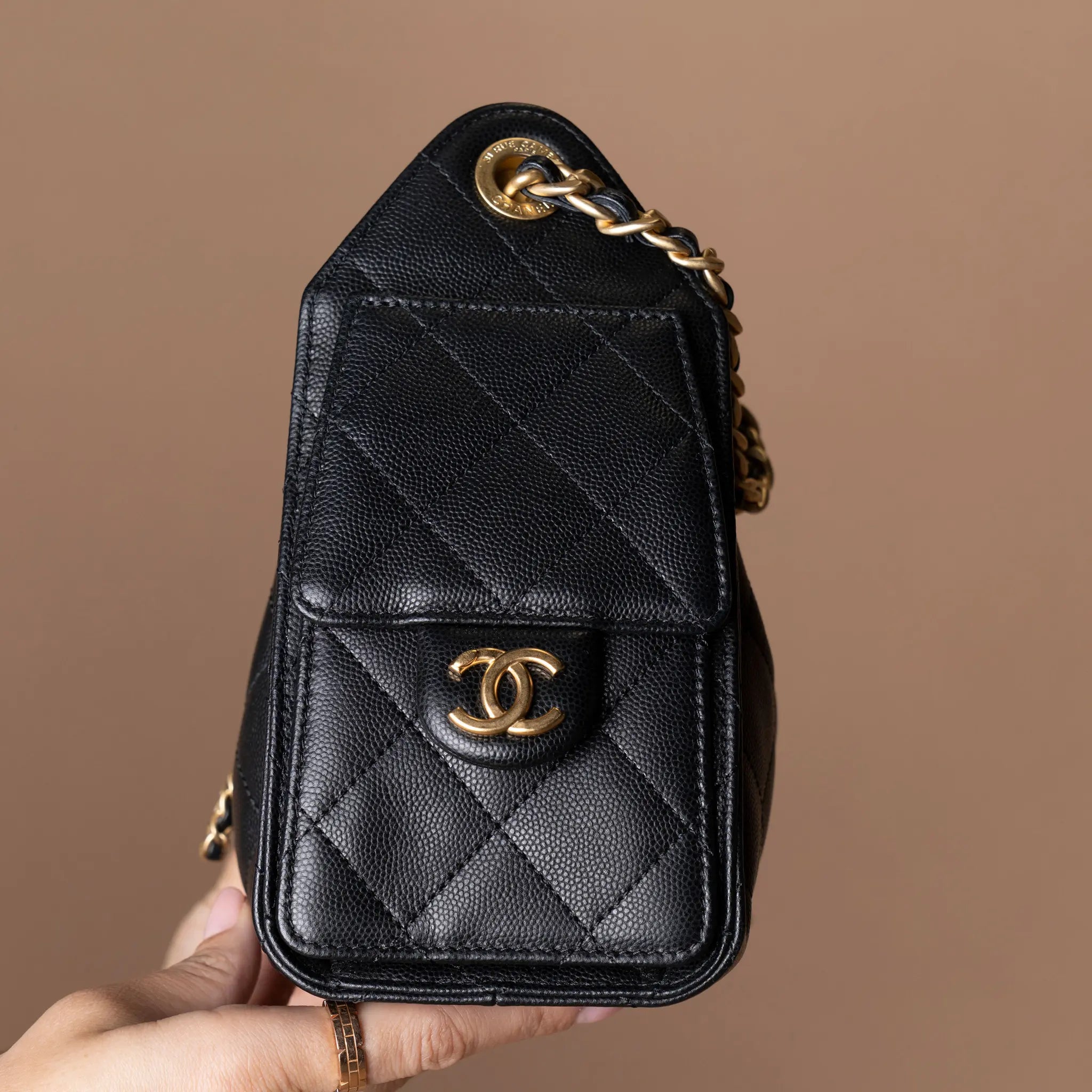 Chanel Black Caviar 25 Mini Bag — Detail View