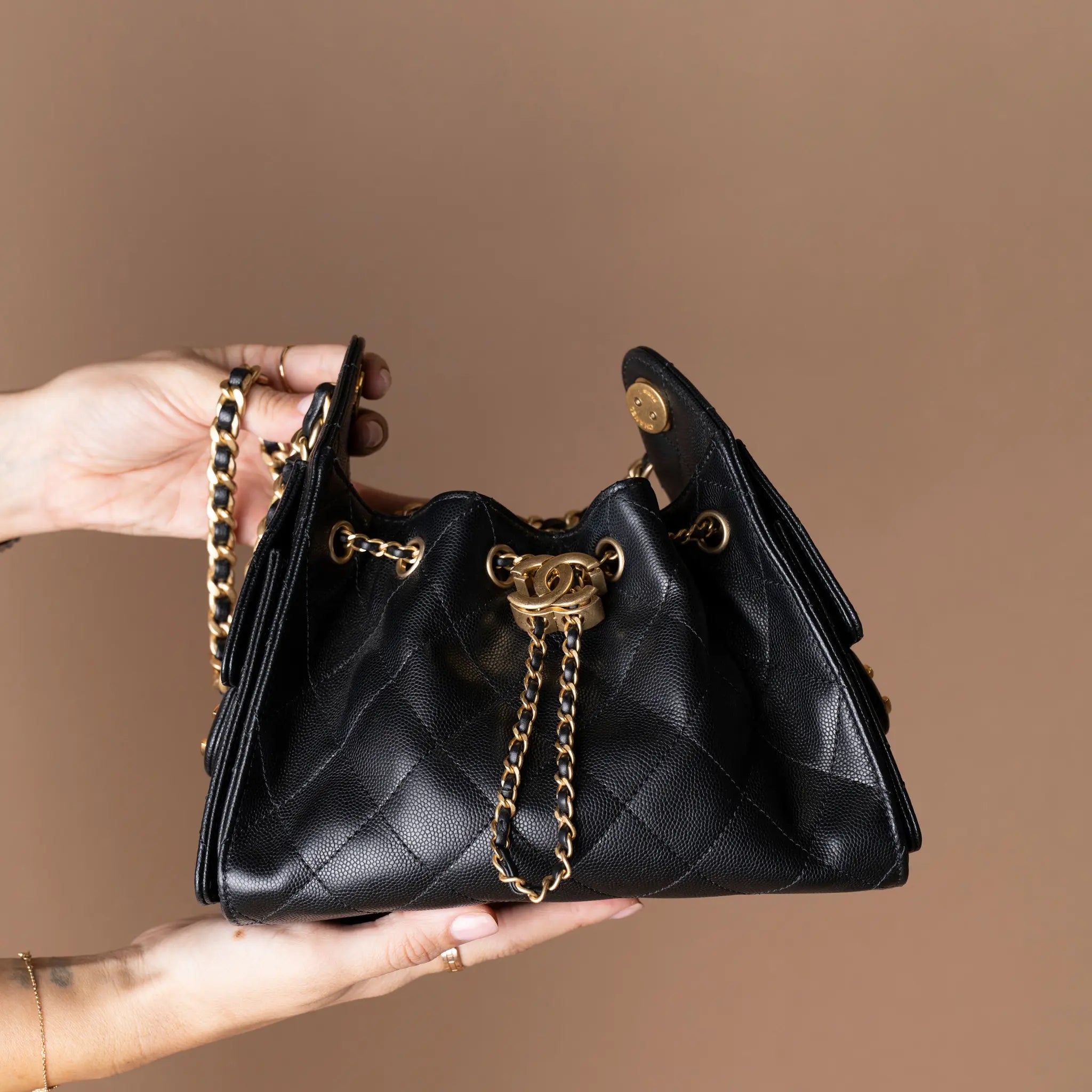 Chanel Black Caviar 25 Mini Bag — Close-up Detail