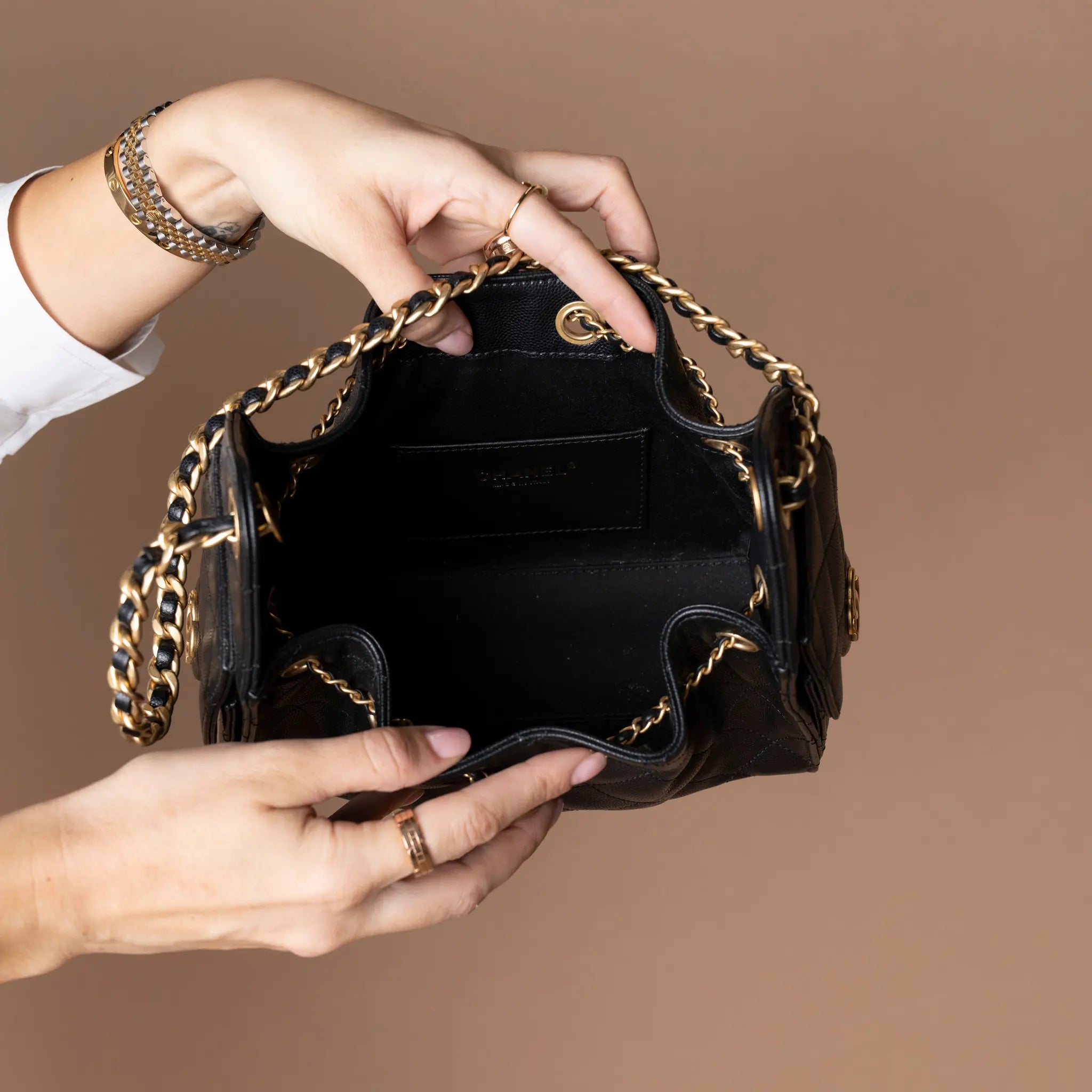 Chanel Black Caviar 25 Mini Bag — Detail View