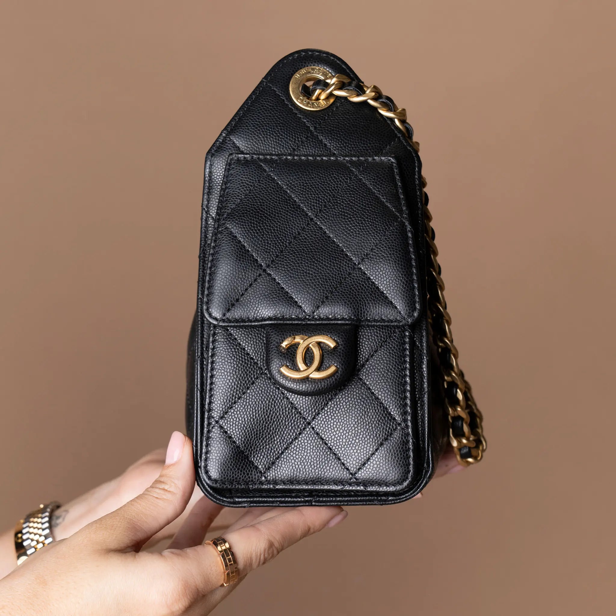 Chanel Black Caviar 25 Mini Bag — Detail View