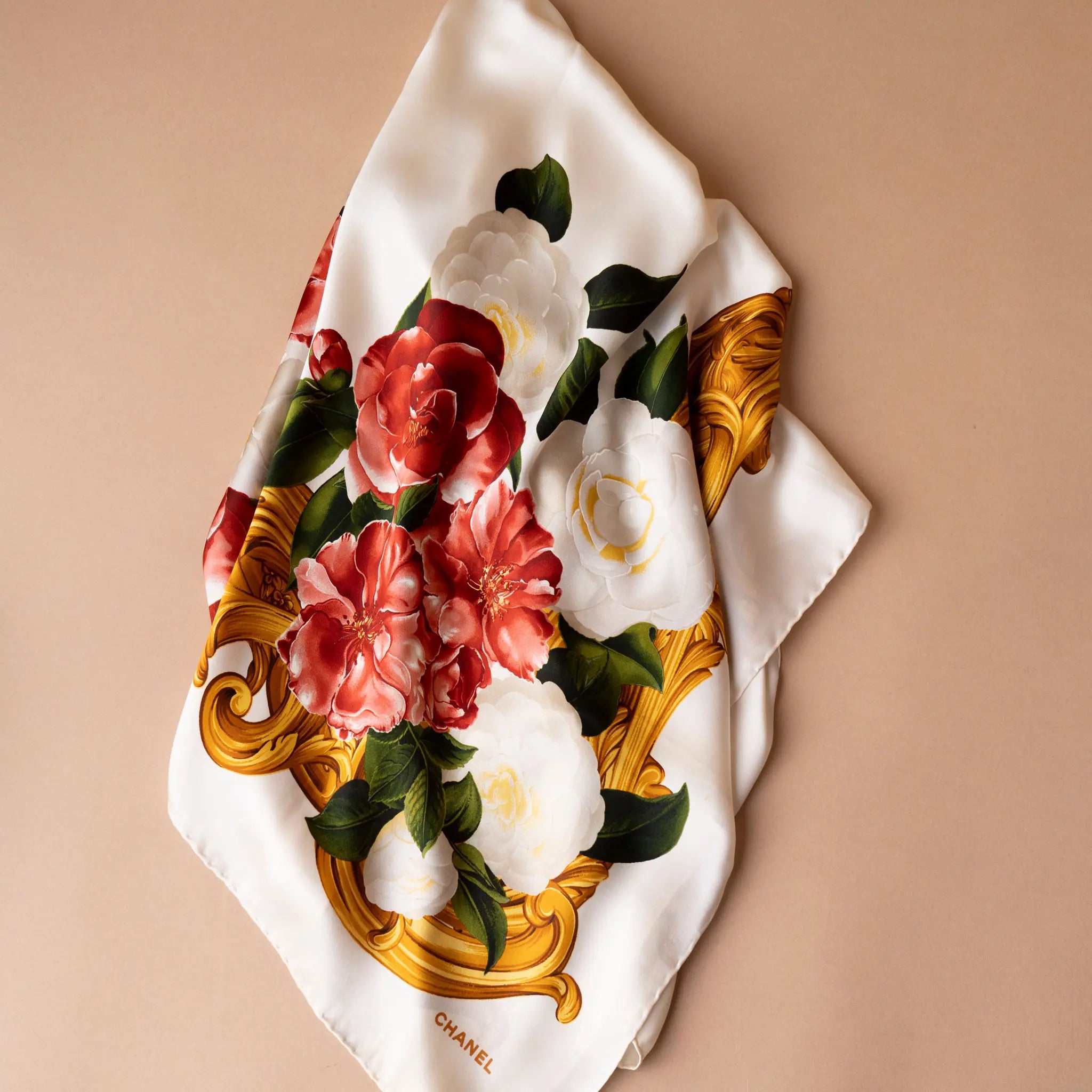 Chanel Camellia Silk Scarf — Front View
