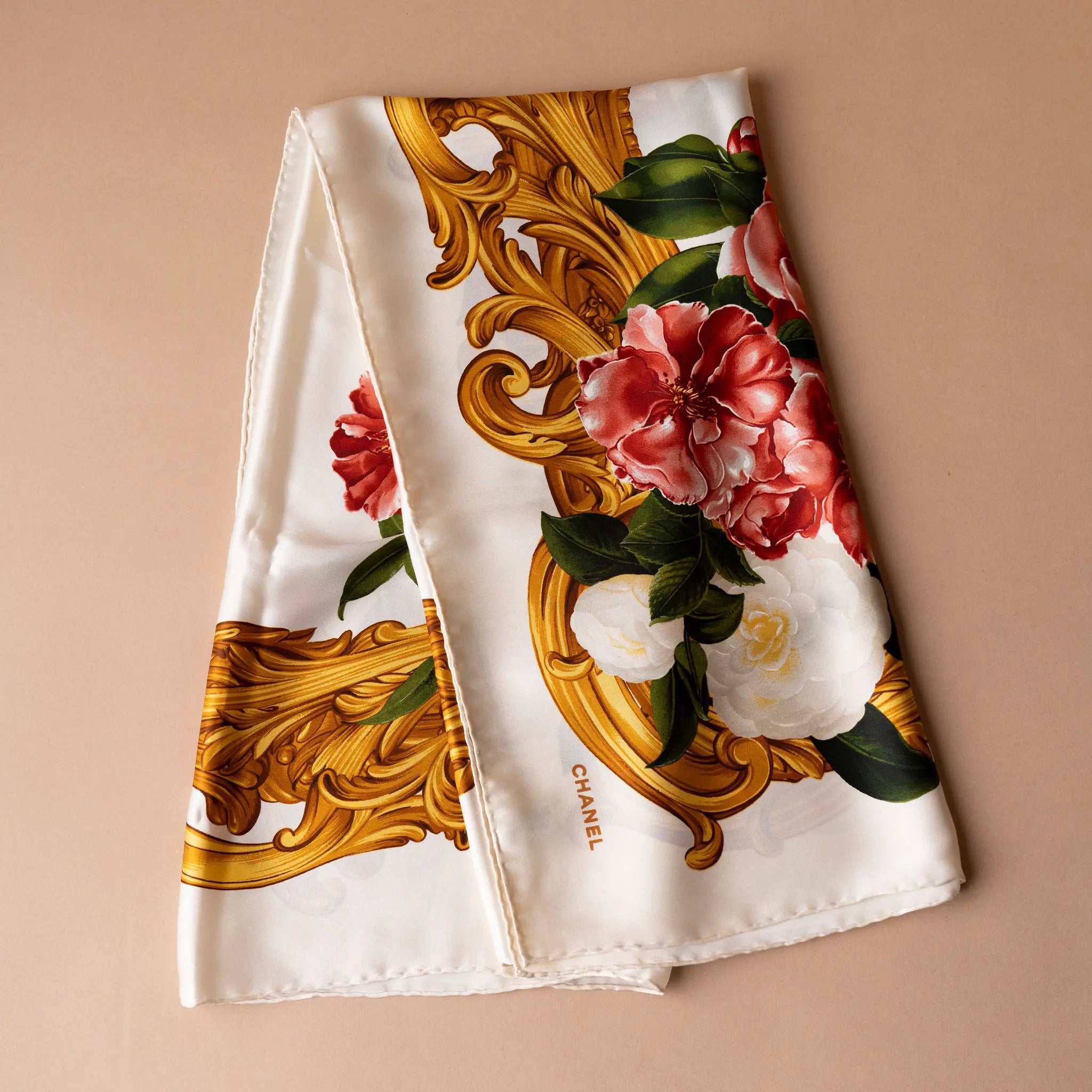 Chanel Camellia Silk Scarf — Back View