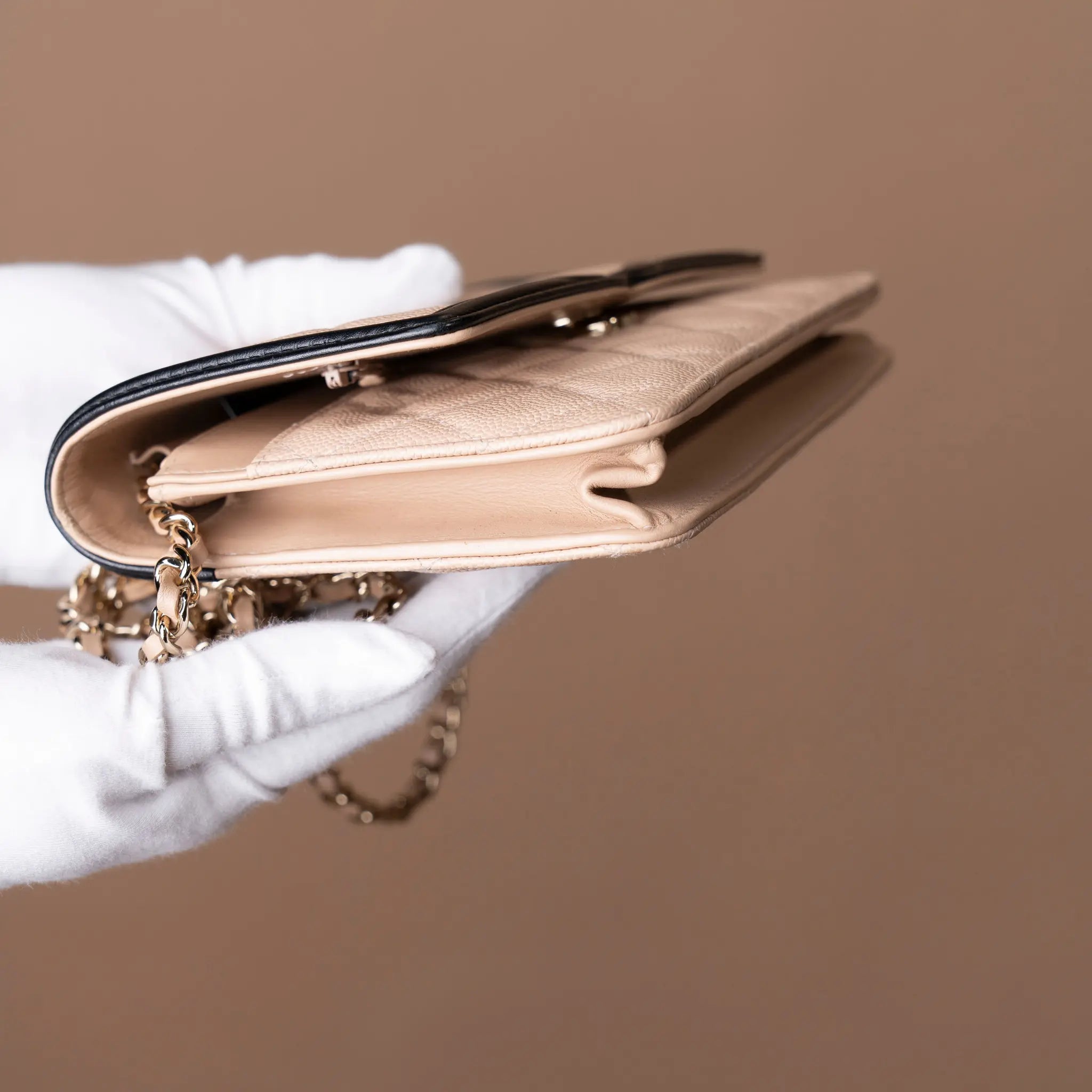 Chanel Caviar CC Filigree Wallet On Chain — Back View