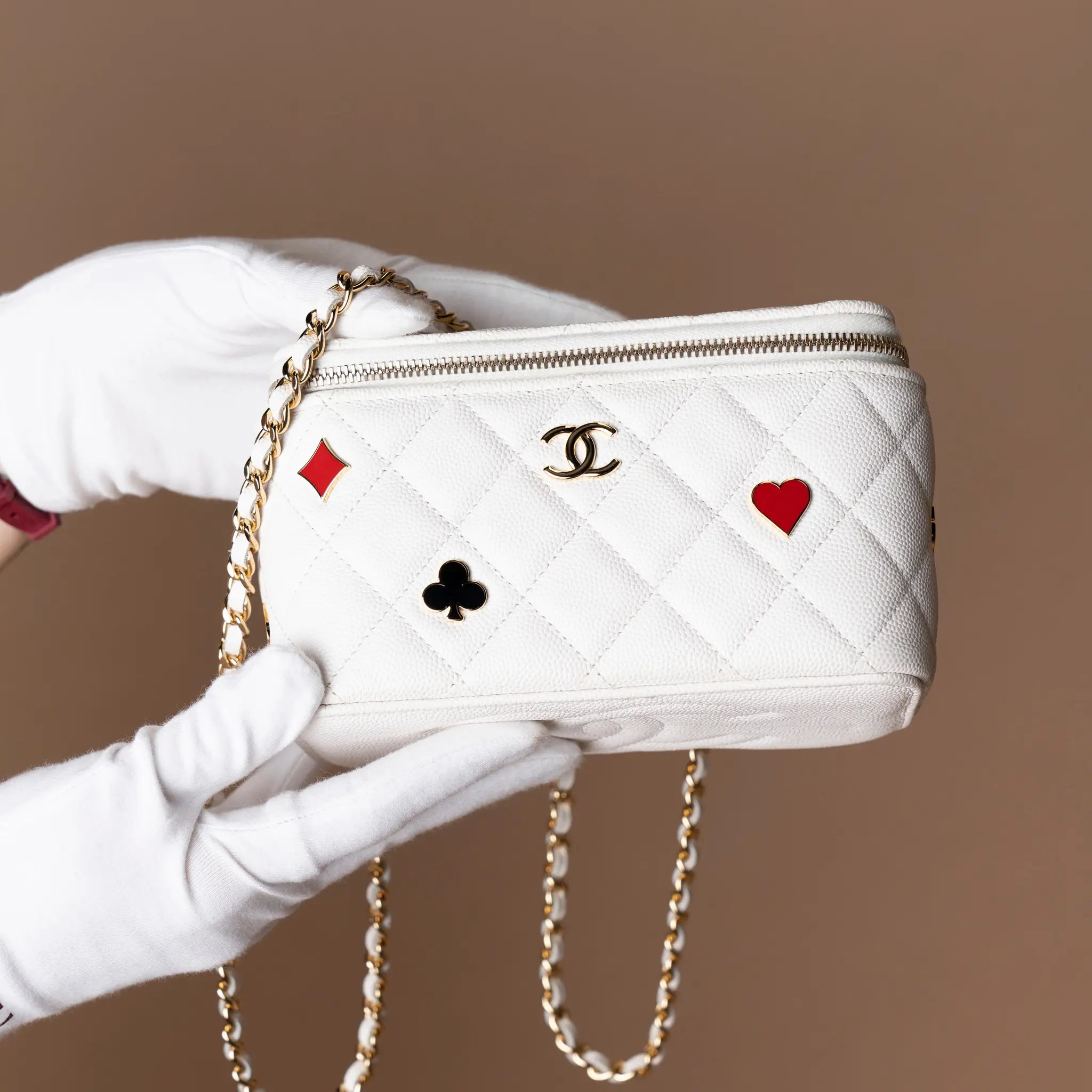 Chanel Caviar Coco Casino Vanity Case with chain — Detail View
