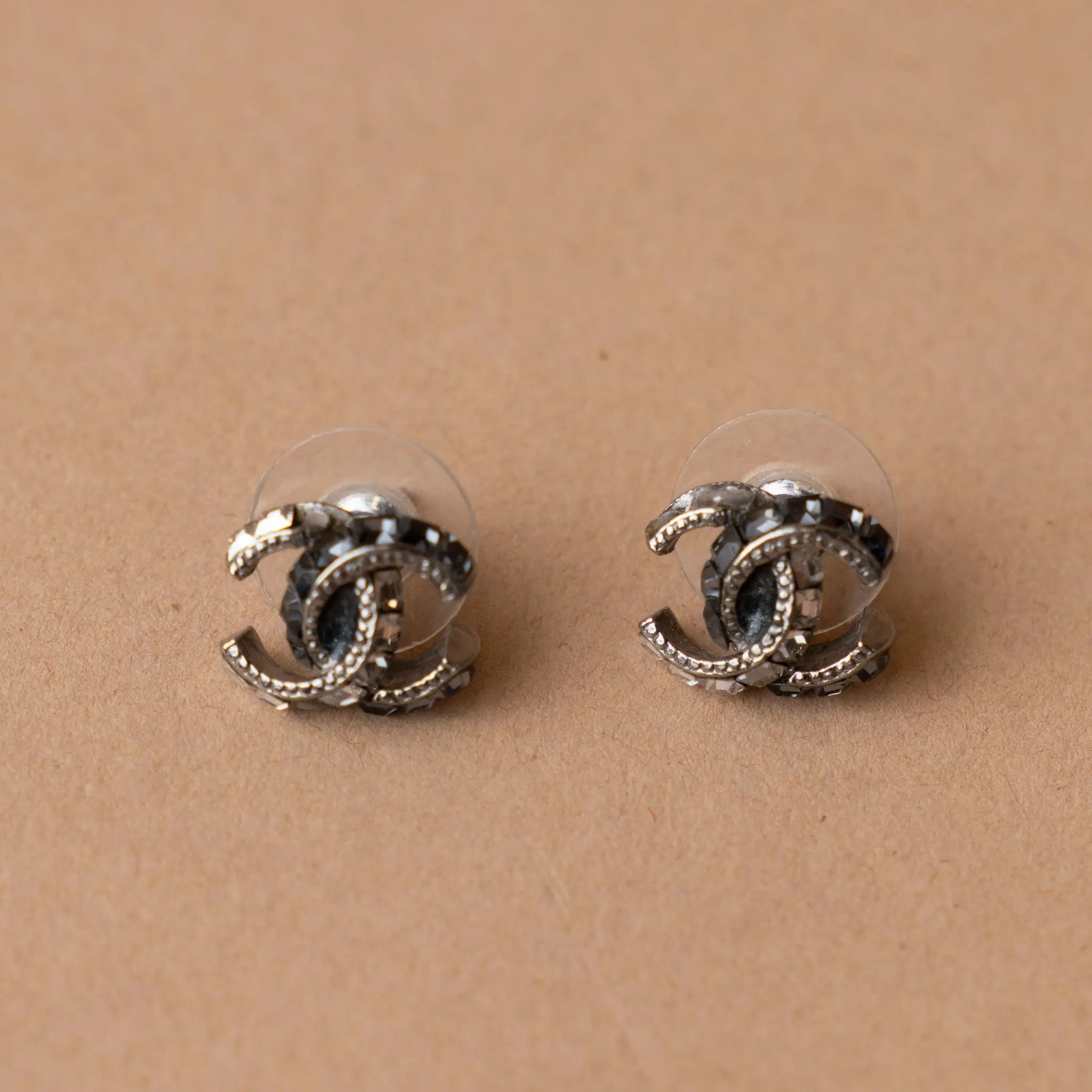Chanel CC Brass and Strass Push Back Earrings — Interior Detail