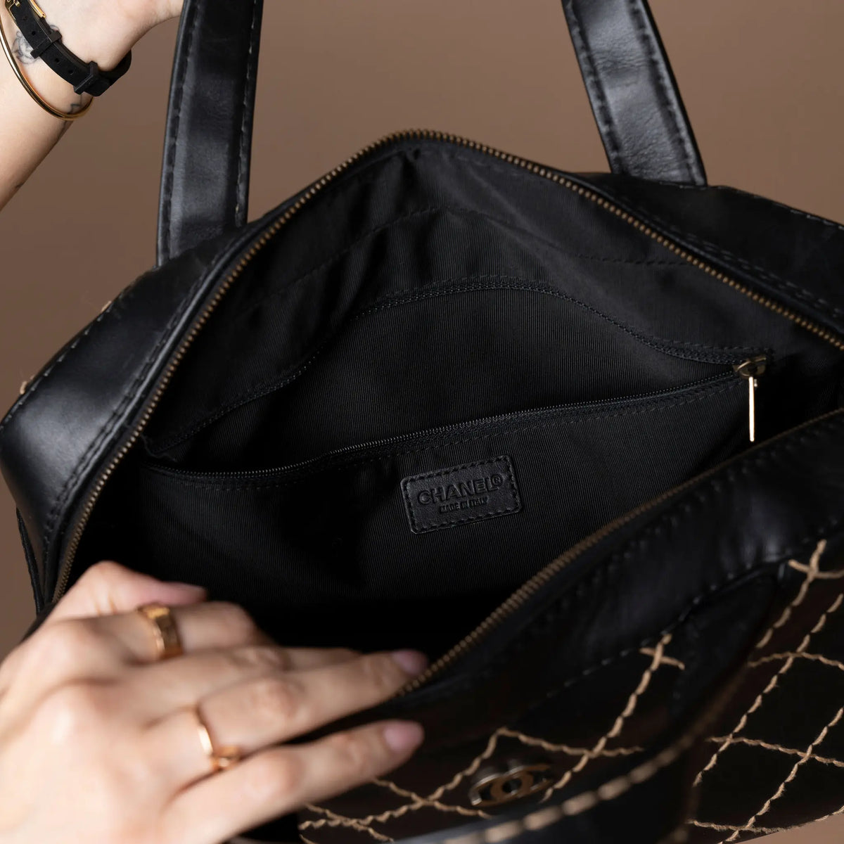Chanel CC Calfskin Wild Stitch Handbag — Back View