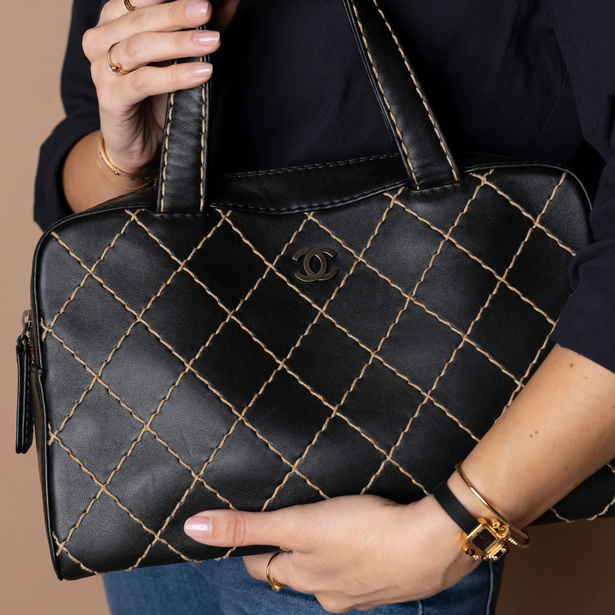 Chanel CC Calfskin Wild Stitch Handbag — Detail View
