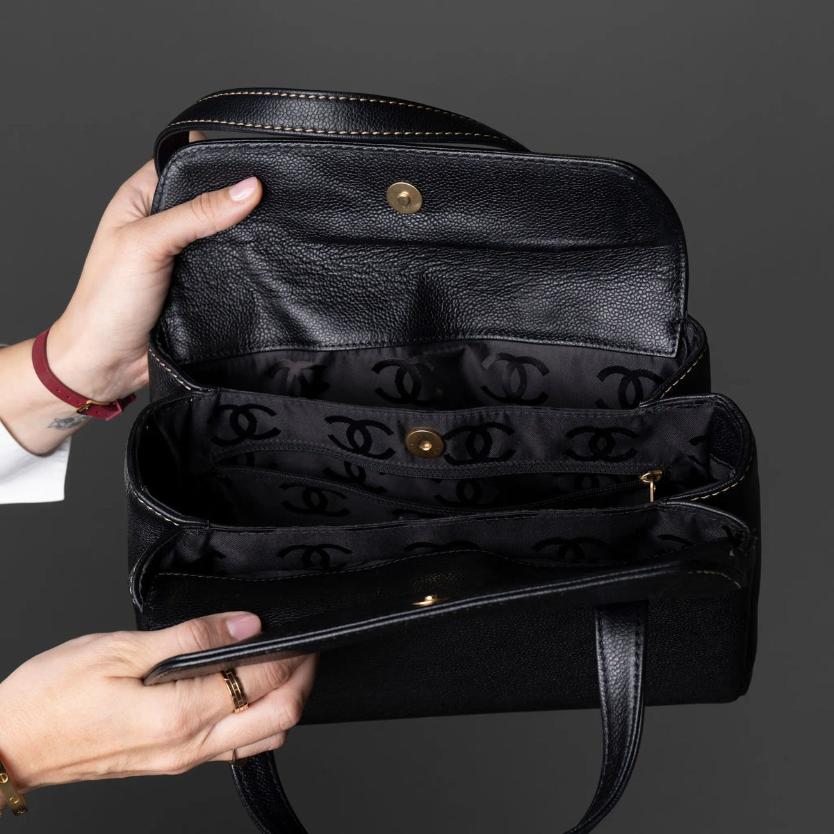 Chanel CC Caviar Handbag — Front View