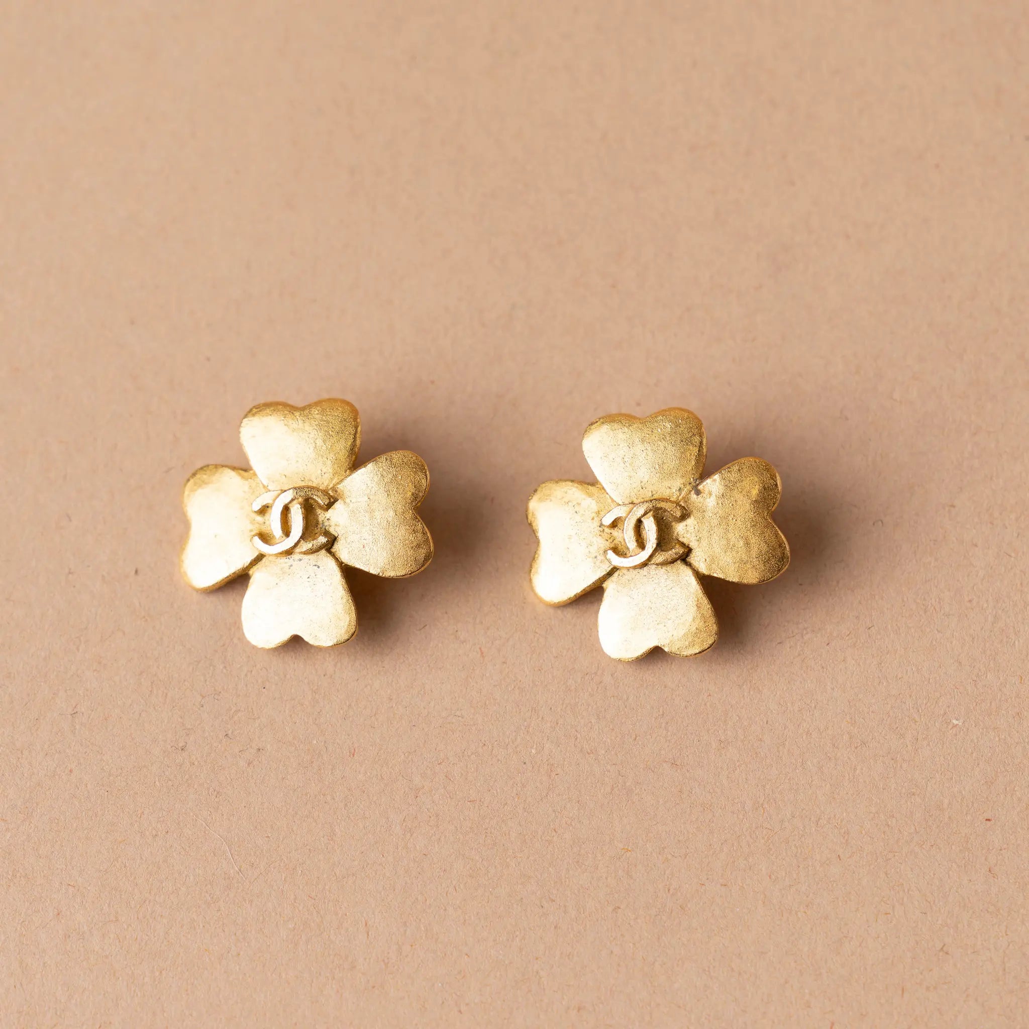 Chanel CC Gold Plated Clover Clip On Earrings — Featured Image
