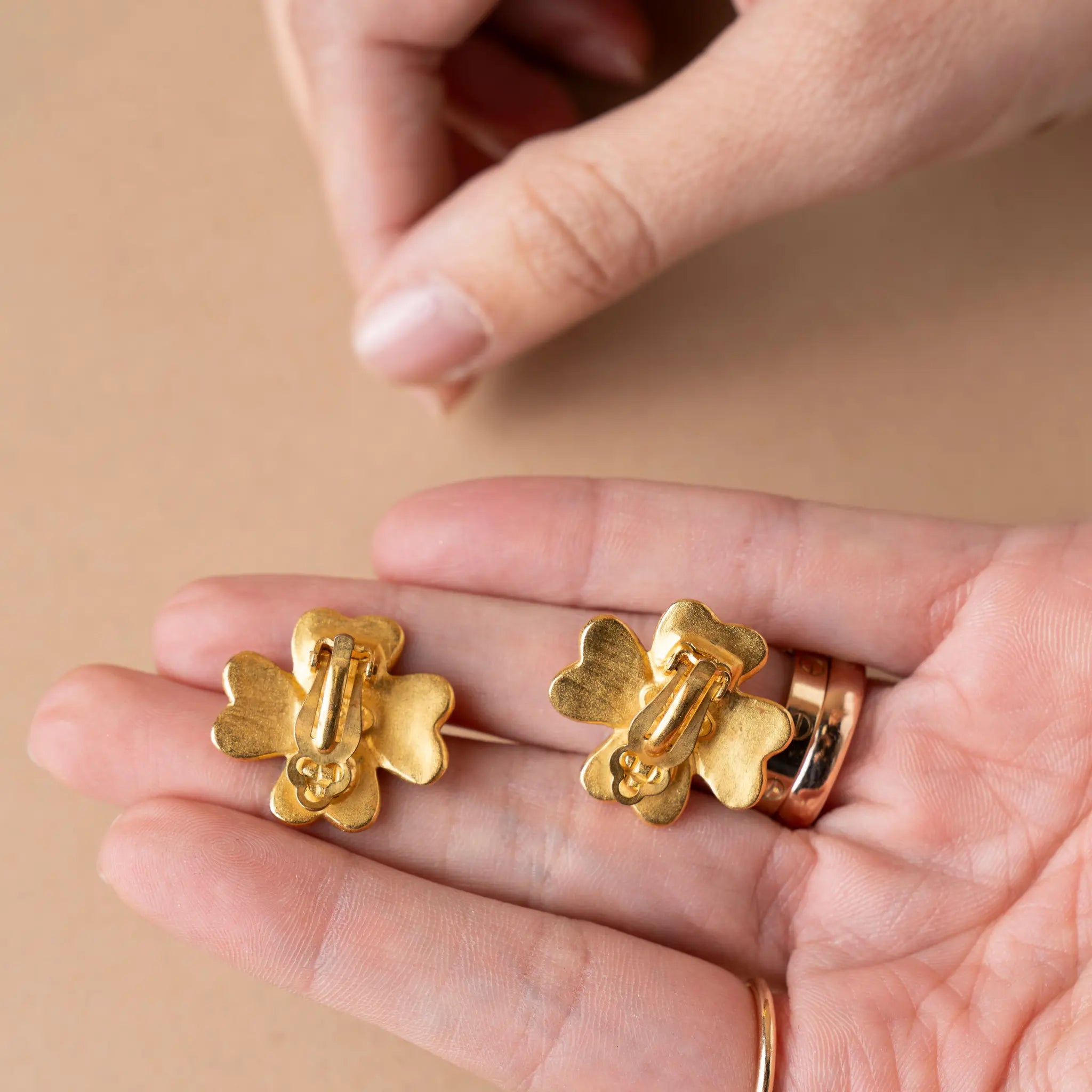 Chanel CC Gold Plated Clover Clip On Earrings — Back View