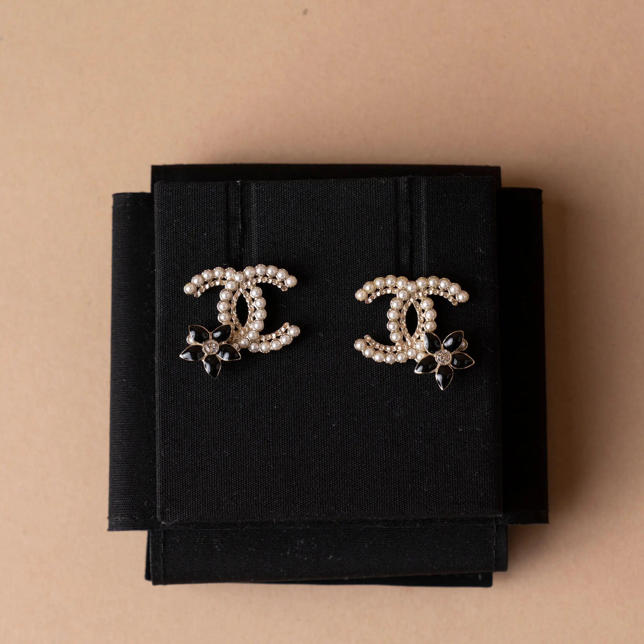 Chanel CC Gold Plated Faux Pearl Strass Resin Bullet Back Earrings — Featured Image