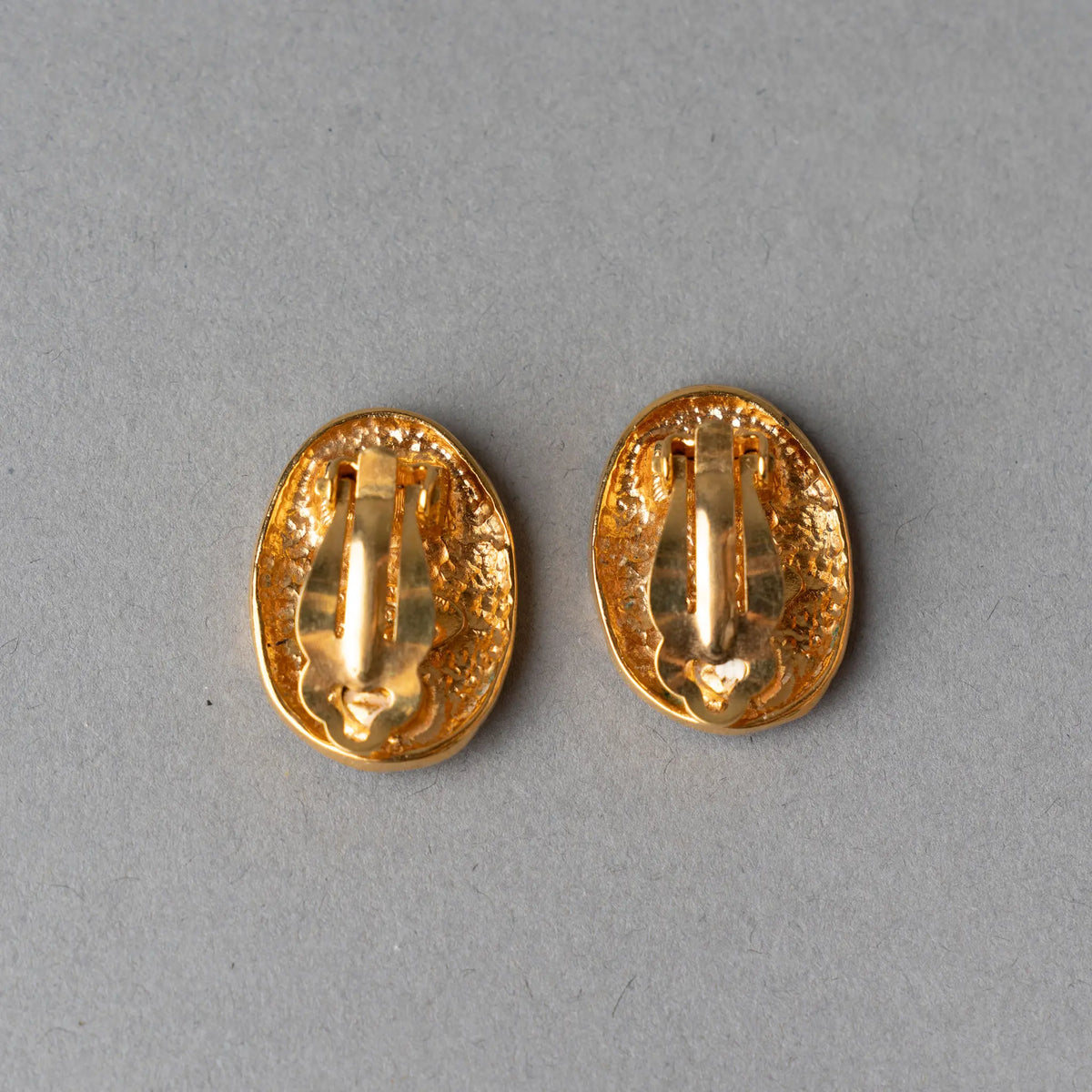 Chanel CC Gold Plated Oval Crown Earrings — Front View