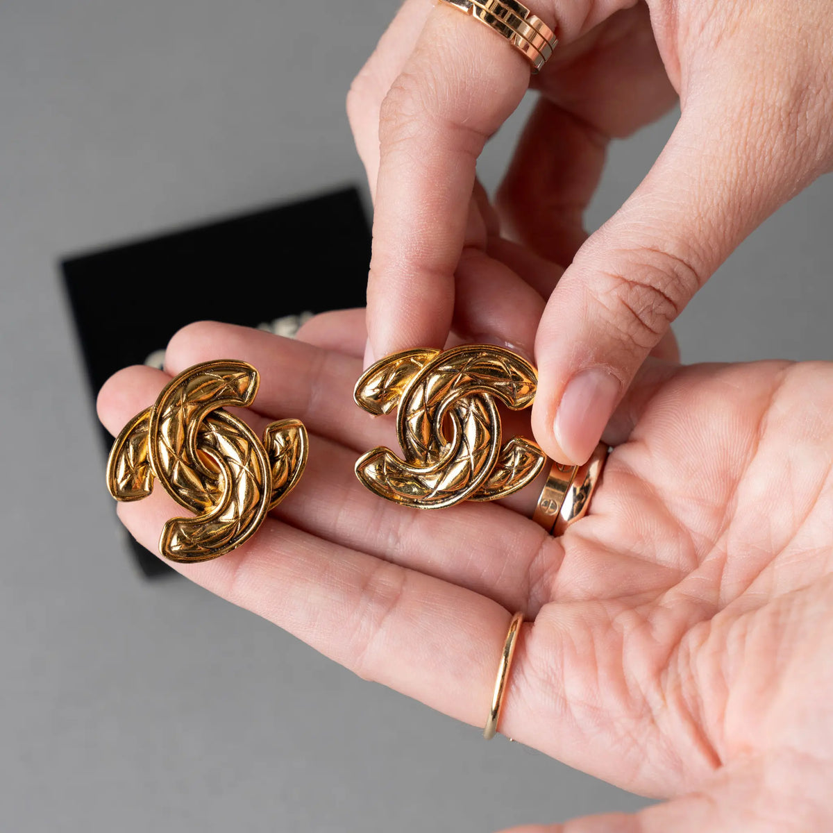 Chanel CC Gold Plated Quilted Clip On Earrings — Front View