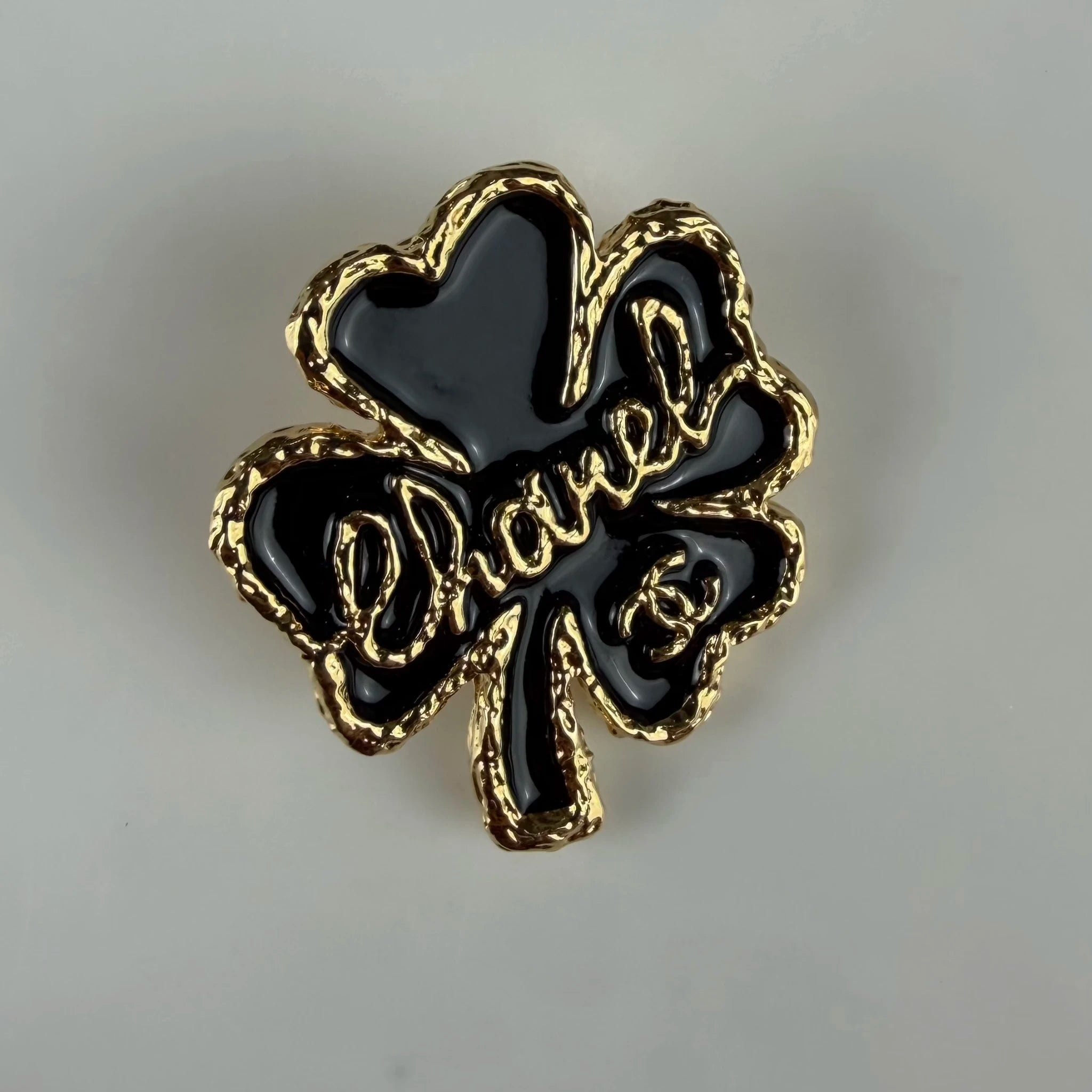 Chanel CC Gold Plated Resin Clover Brooch