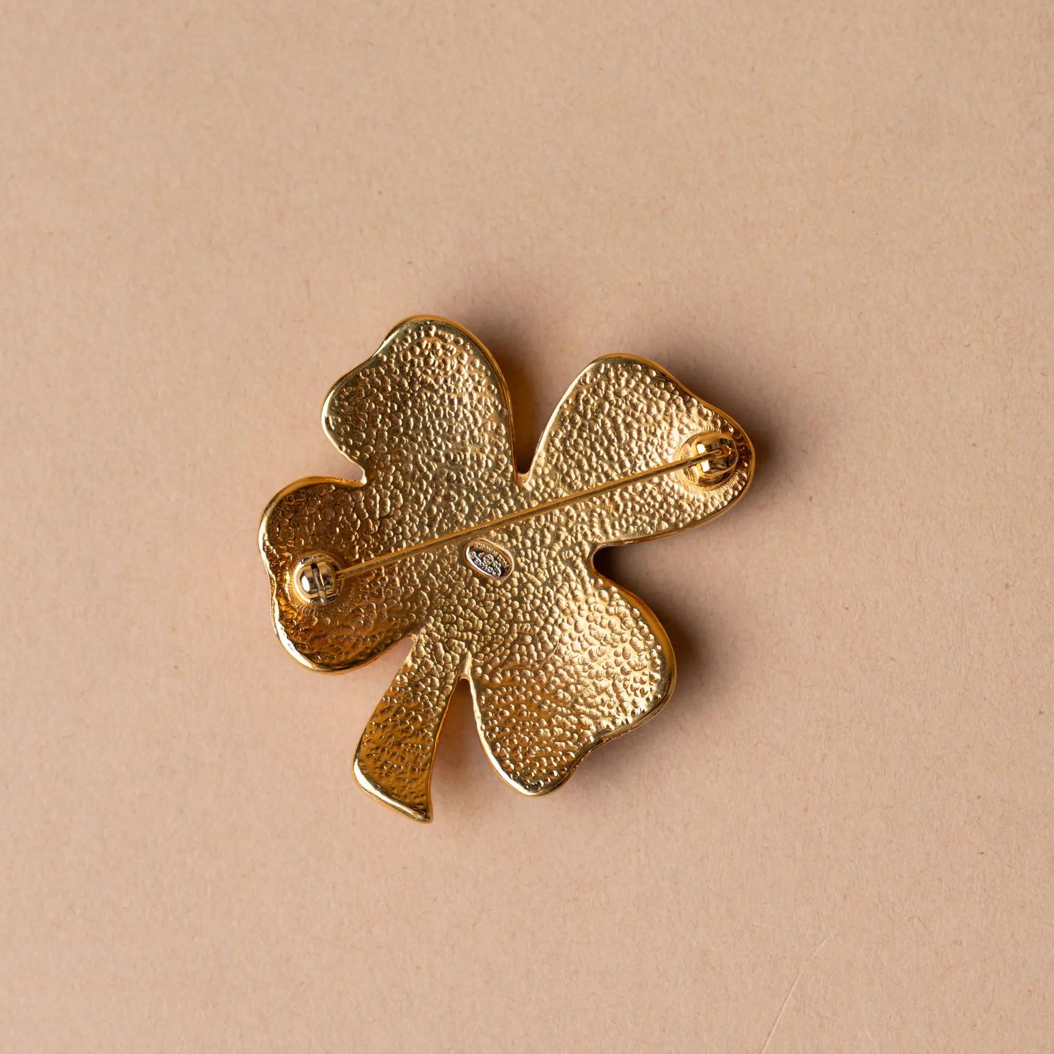 Chanel CC Gold Plated Resin Four Leaf Clover Brooch — Back View