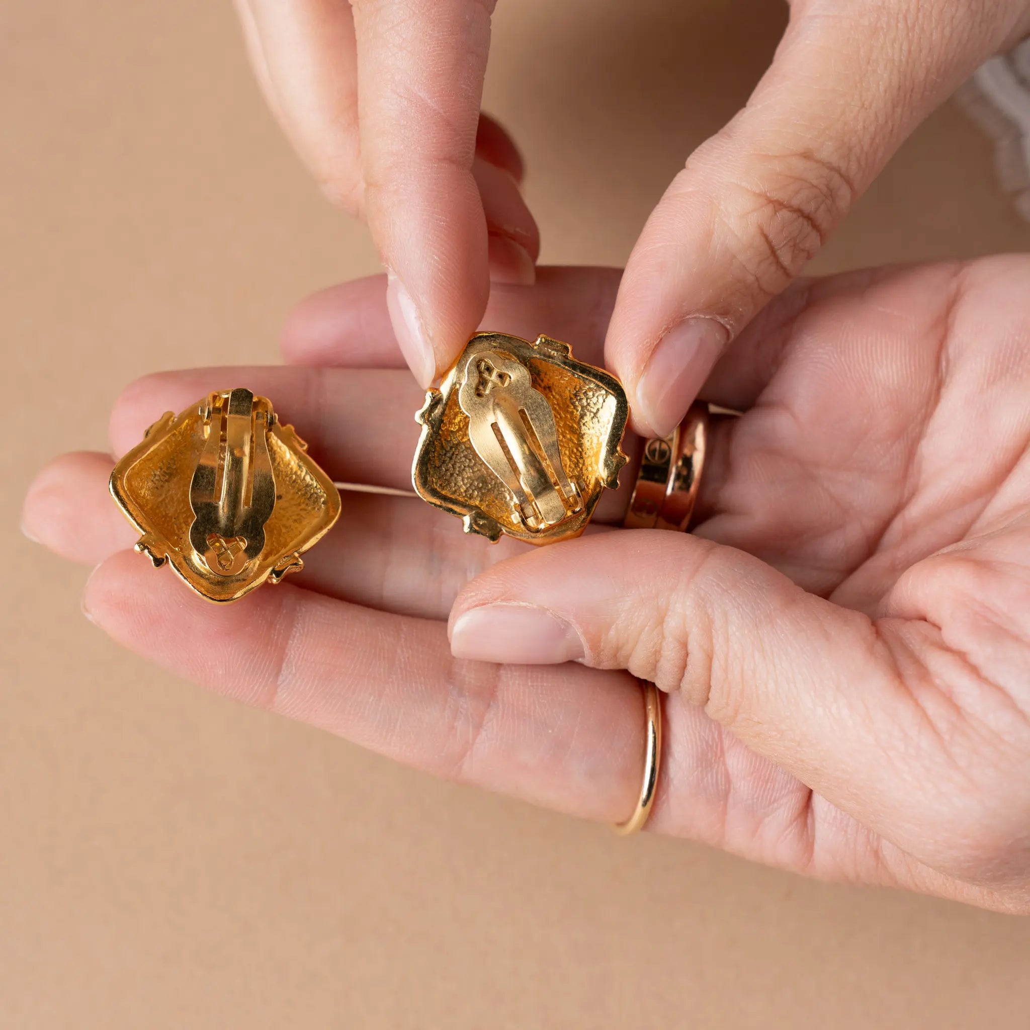 Chanel CC Gold Plated Rhombus Twisted Ribbon Clip On Earrings — Front View