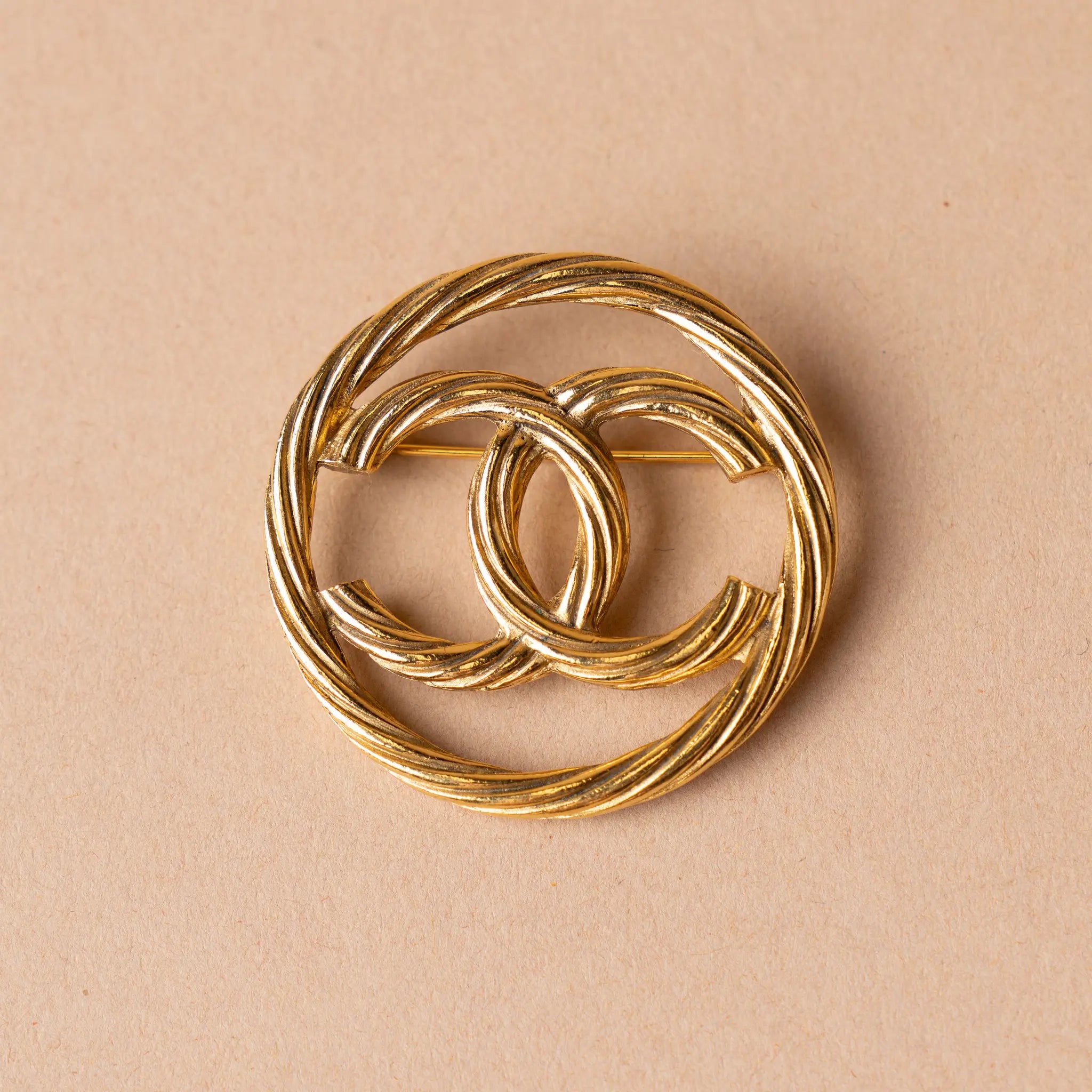 Chanel CC Gold Plated Round Brooch — Back View