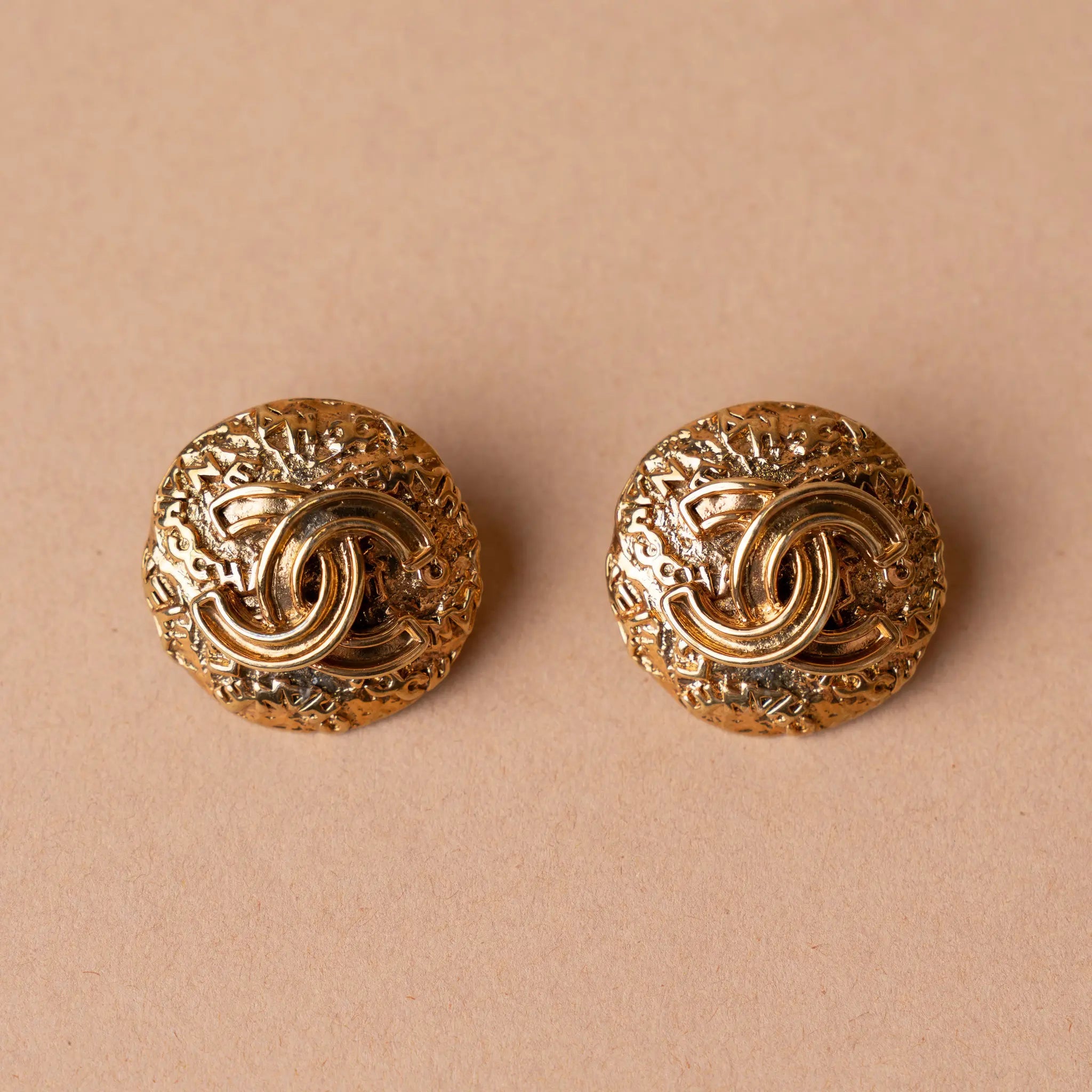 Chanel CC Gold Plated Round Clip On Earrings — Back View