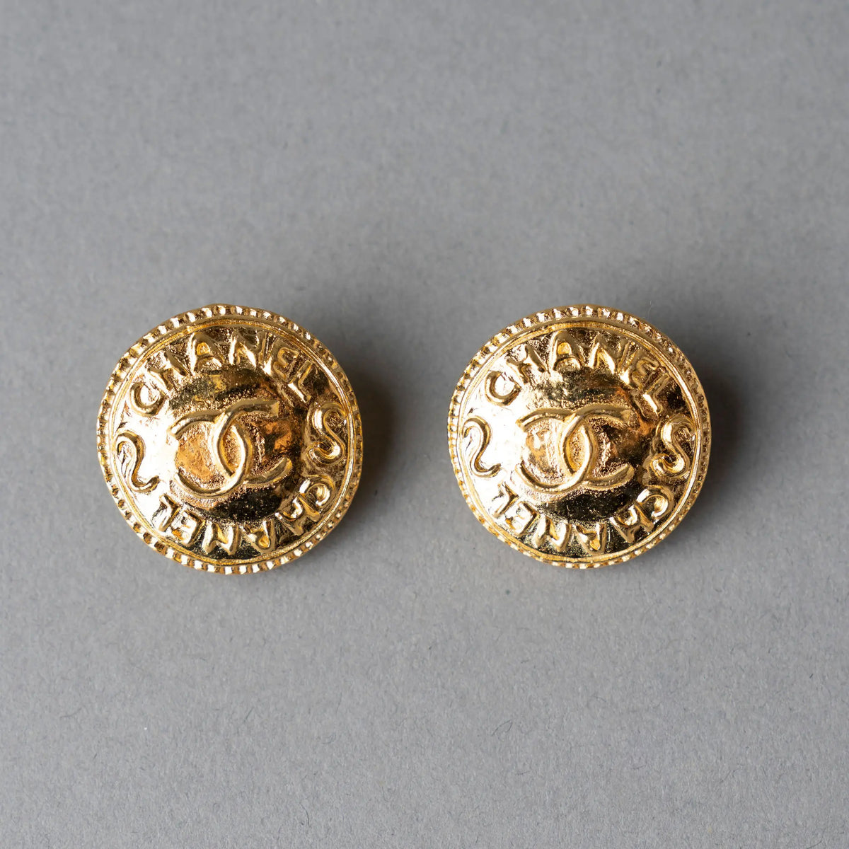 Chanel CC Gold Plated Round Clip On Earrings — Featured Image