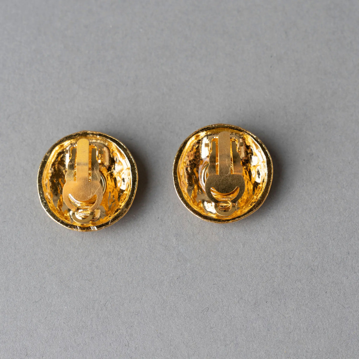 Chanel CC Gold Plated Round Clip On Earrings — Back View