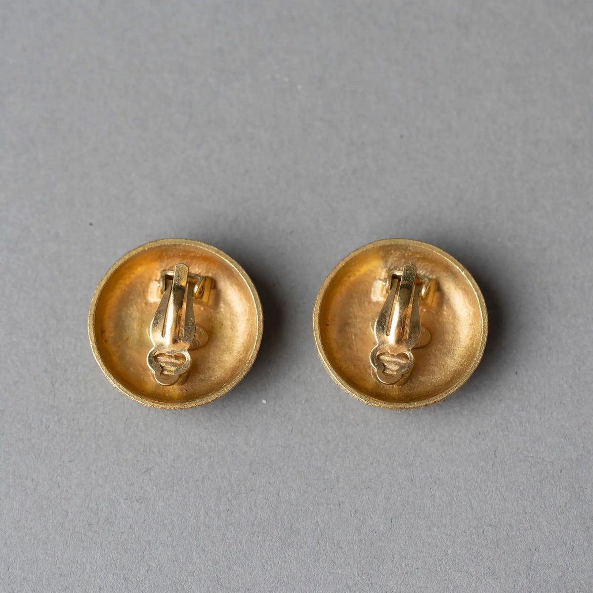 Chanel CC Gold Plated Round Clip On Earrings — Back View