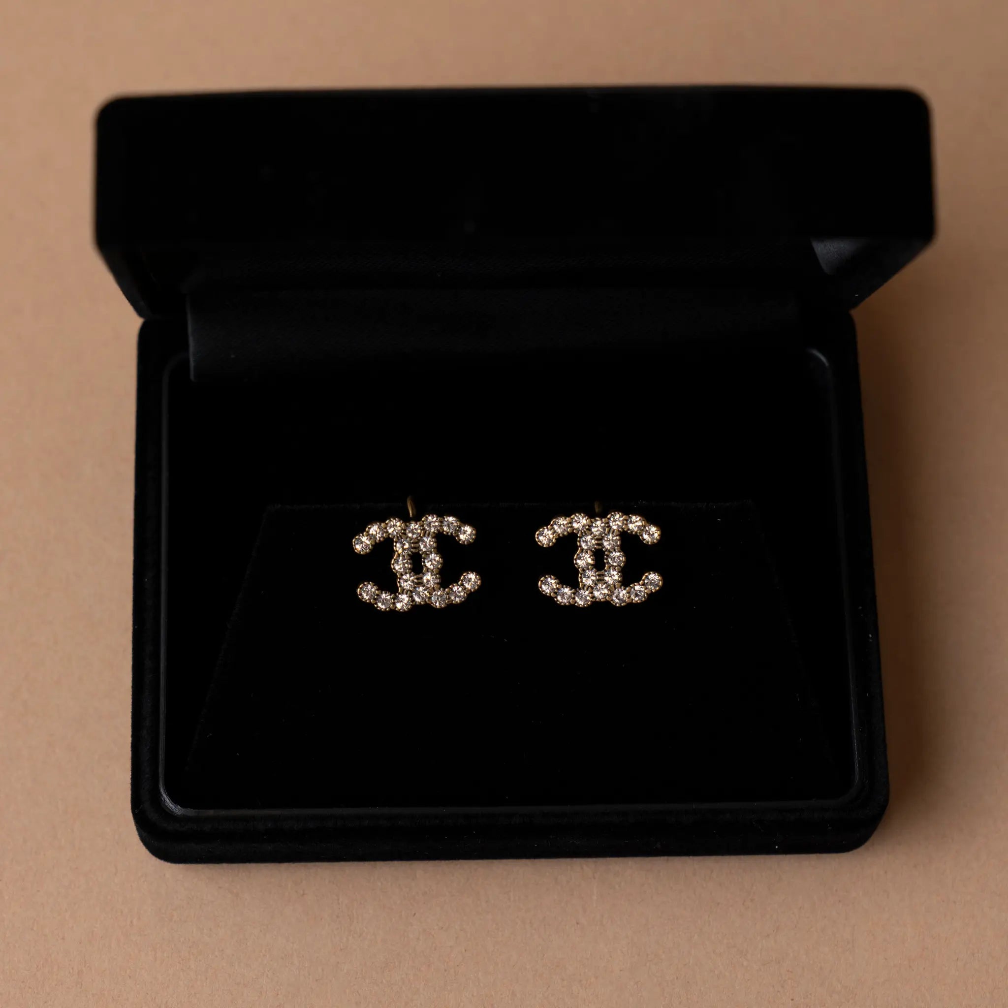 Chanel CC Gold Plated Strass Clip On Earrings — Front View