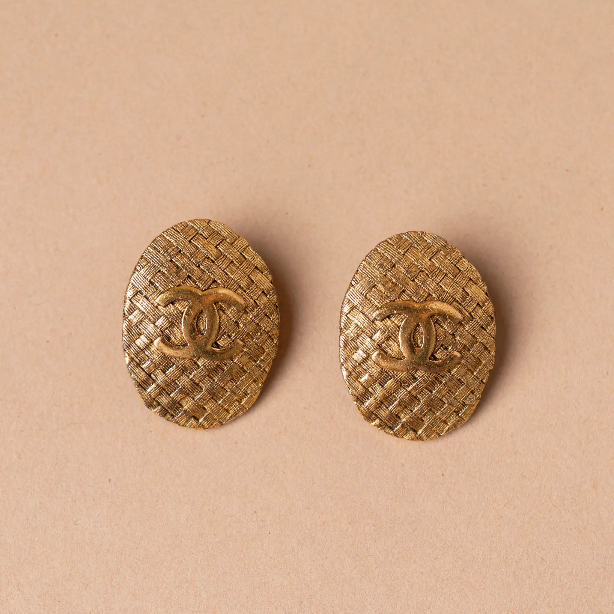 Chanel CC Gold Plated Woven Oval Clip on Earrings — Featured Image