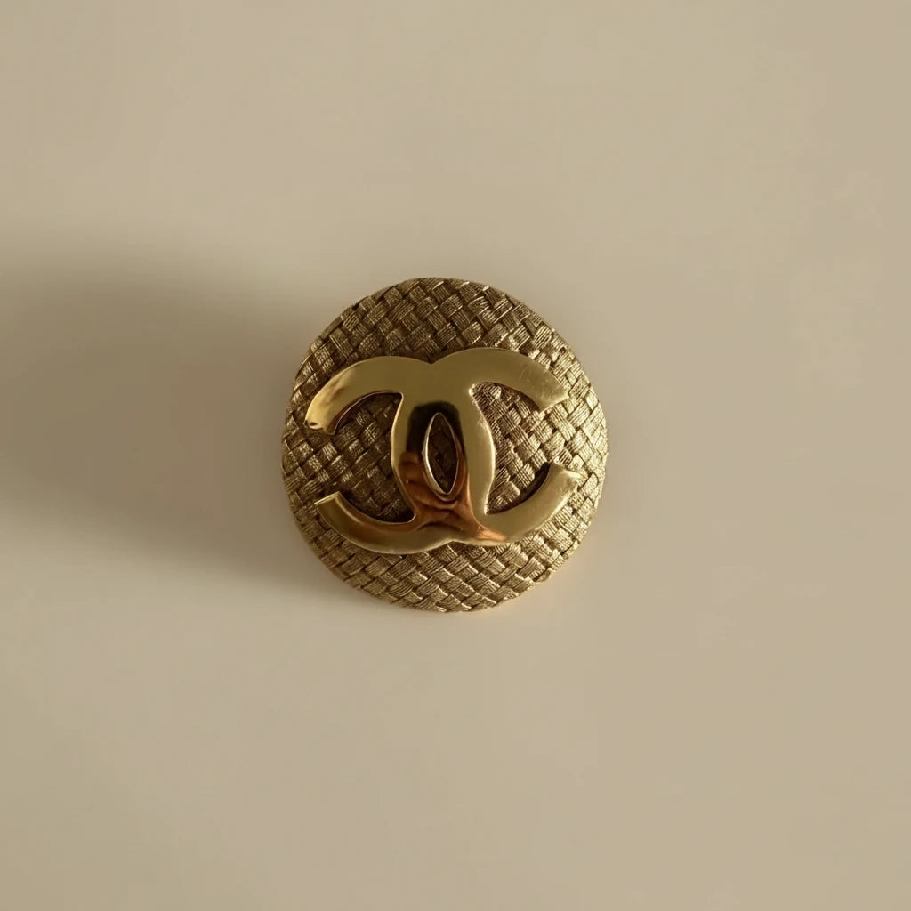 Chanel CC Gold Plated Woven Round Brooch — Front View