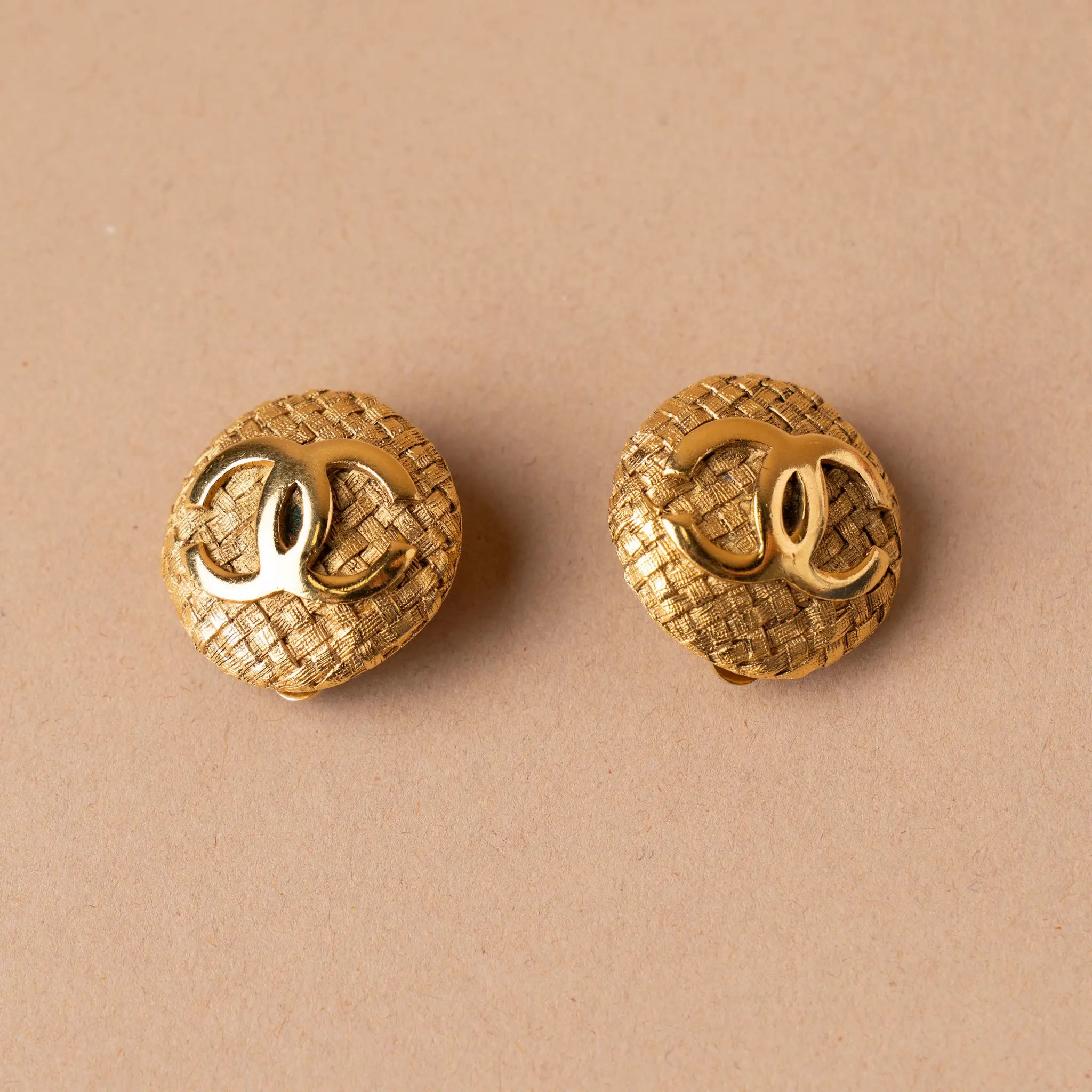 Chanel CC Gold Plated Woven Round Clip On Earrings — Featured Image