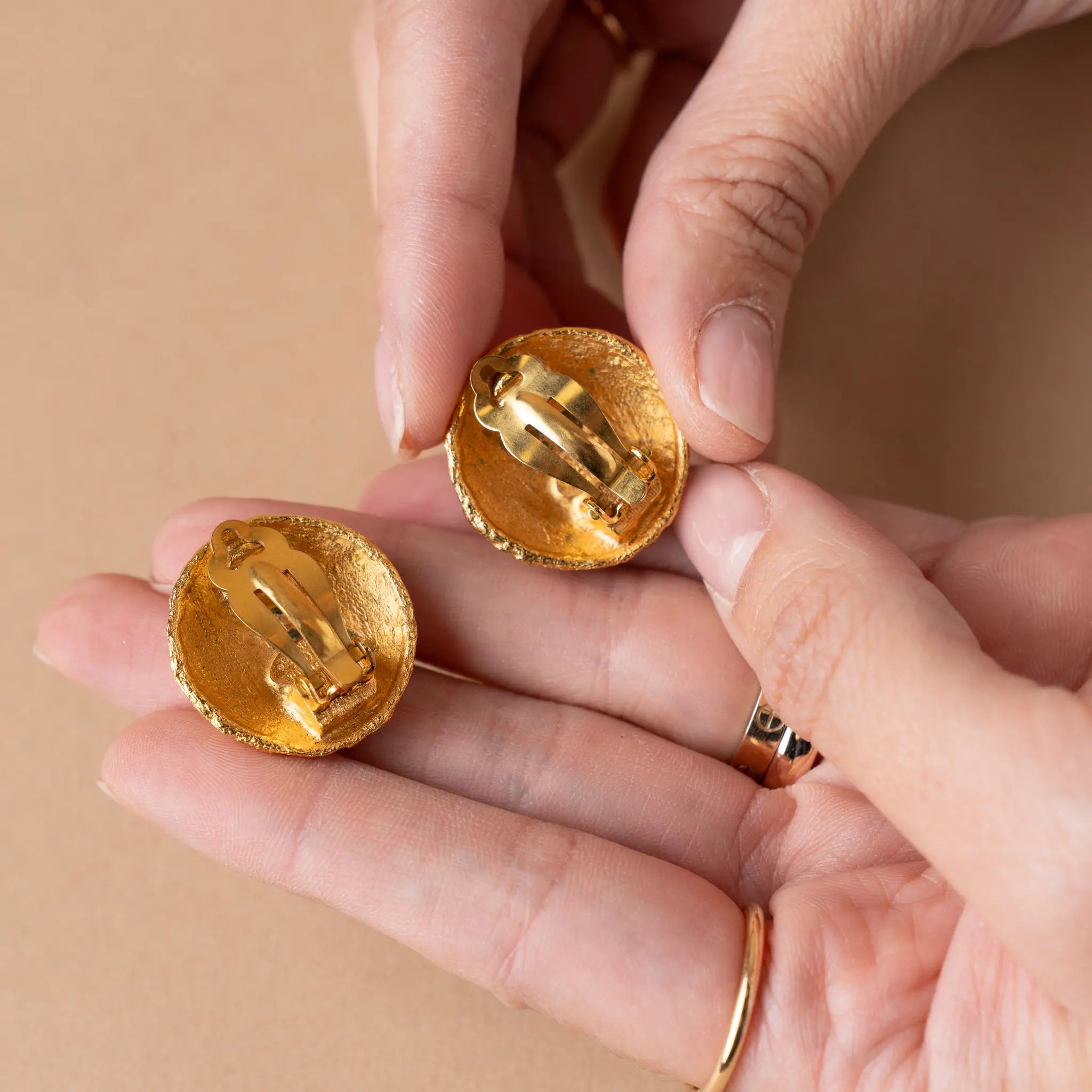 Chanel CC Gold Plated Woven Round Clip On Earrings — Front View