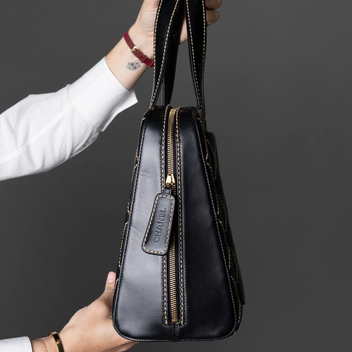 Chanel CC Lambskin Wild Stitch Handbag — Front View