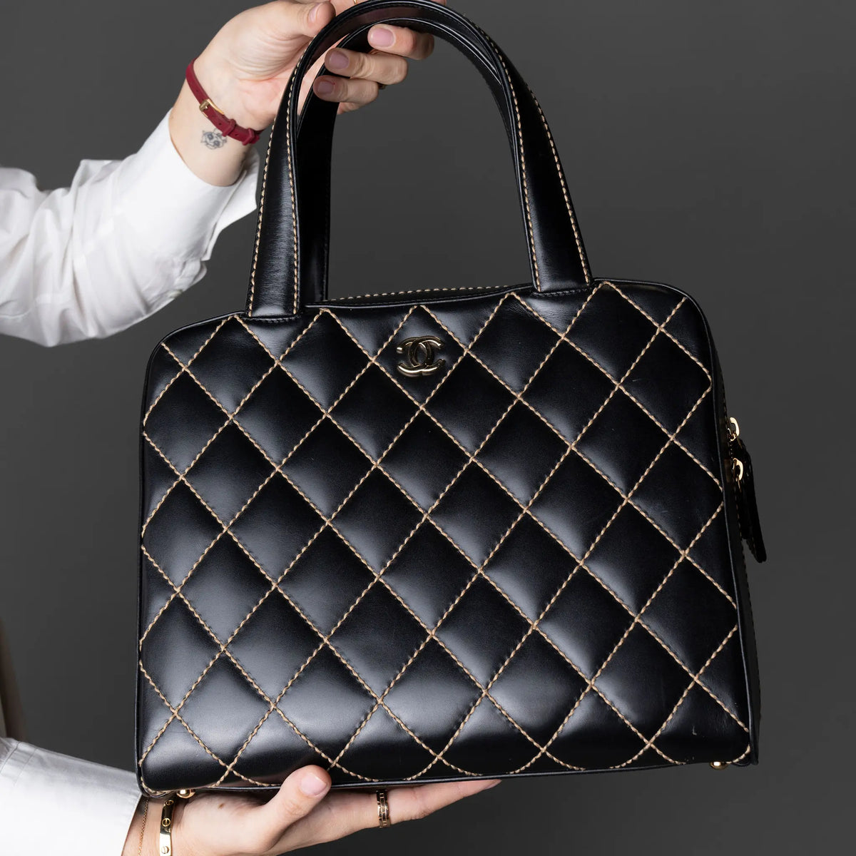 Chanel CC Lambskin Wild Stitch Handbag — Back View
