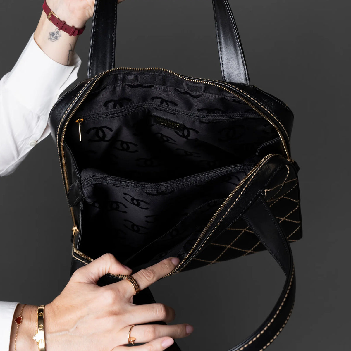 Chanel CC Lambskin Wild Stitch Handbag — Interior Detail