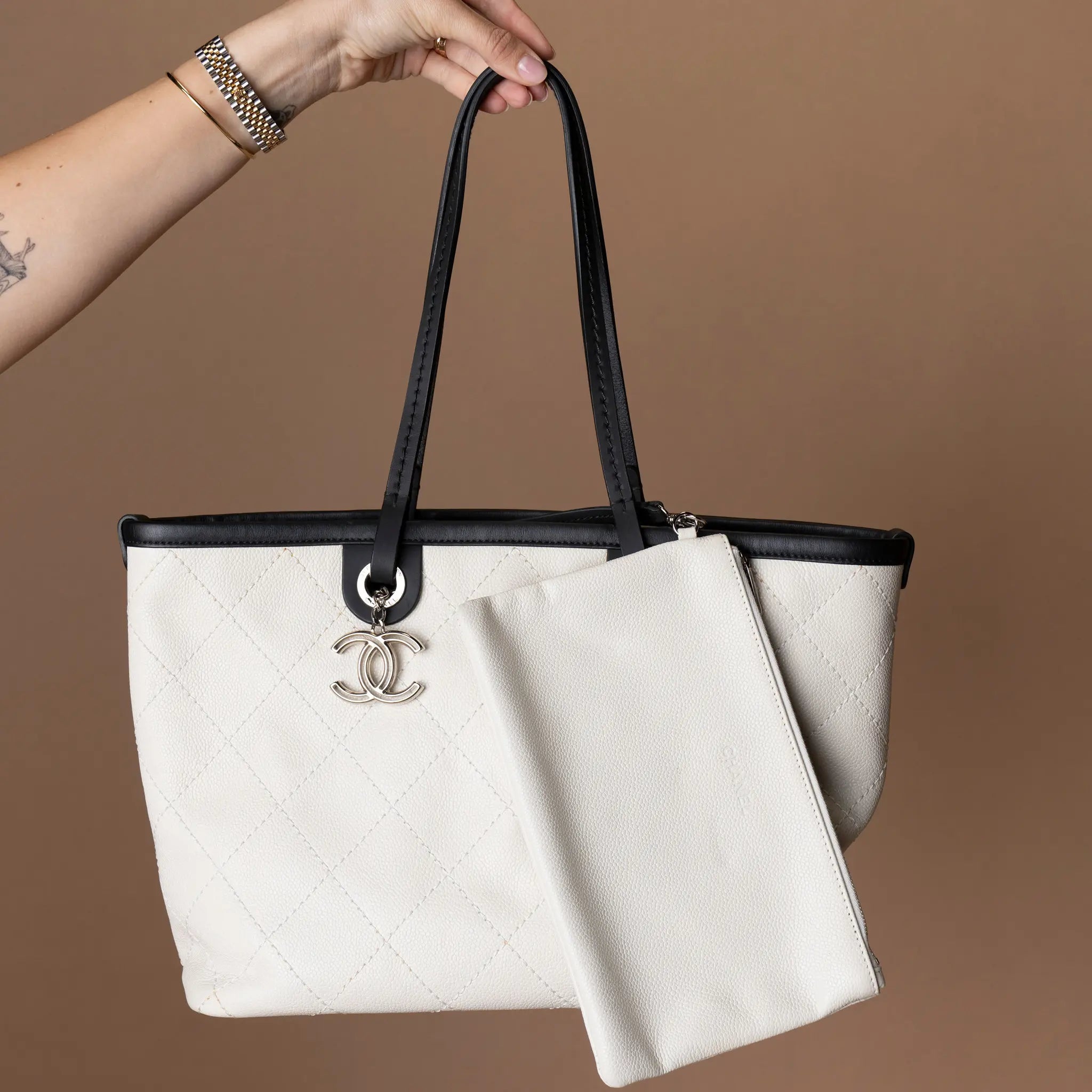Chanel CC Quilted Caviar Shopping Fever Tote — Front View