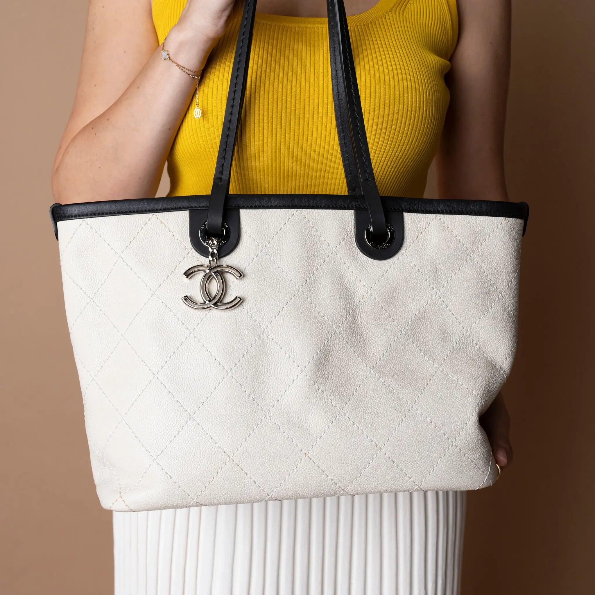Chanel CC Quilted Caviar Shopping Fever Tote — Side Profile