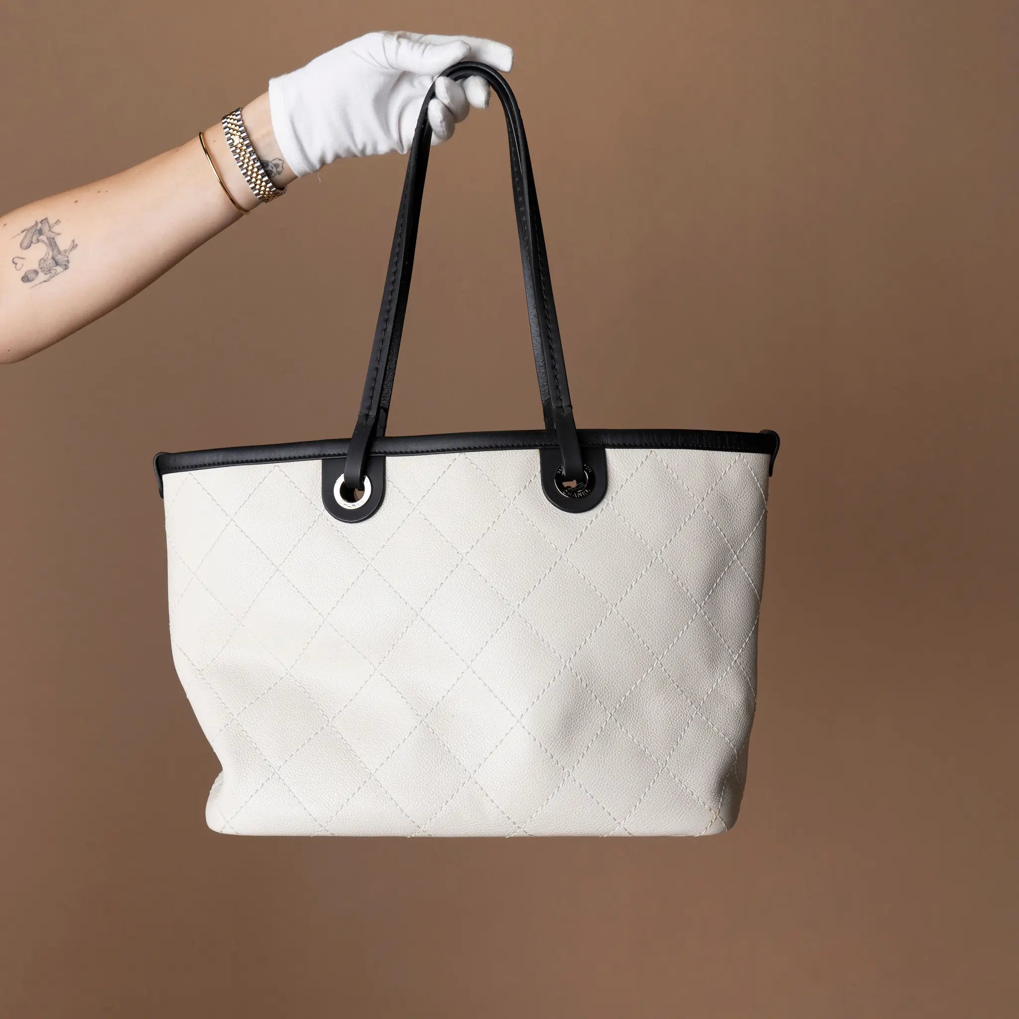 Chanel CC Quilted Caviar Shopping Fever Tote — Detail View