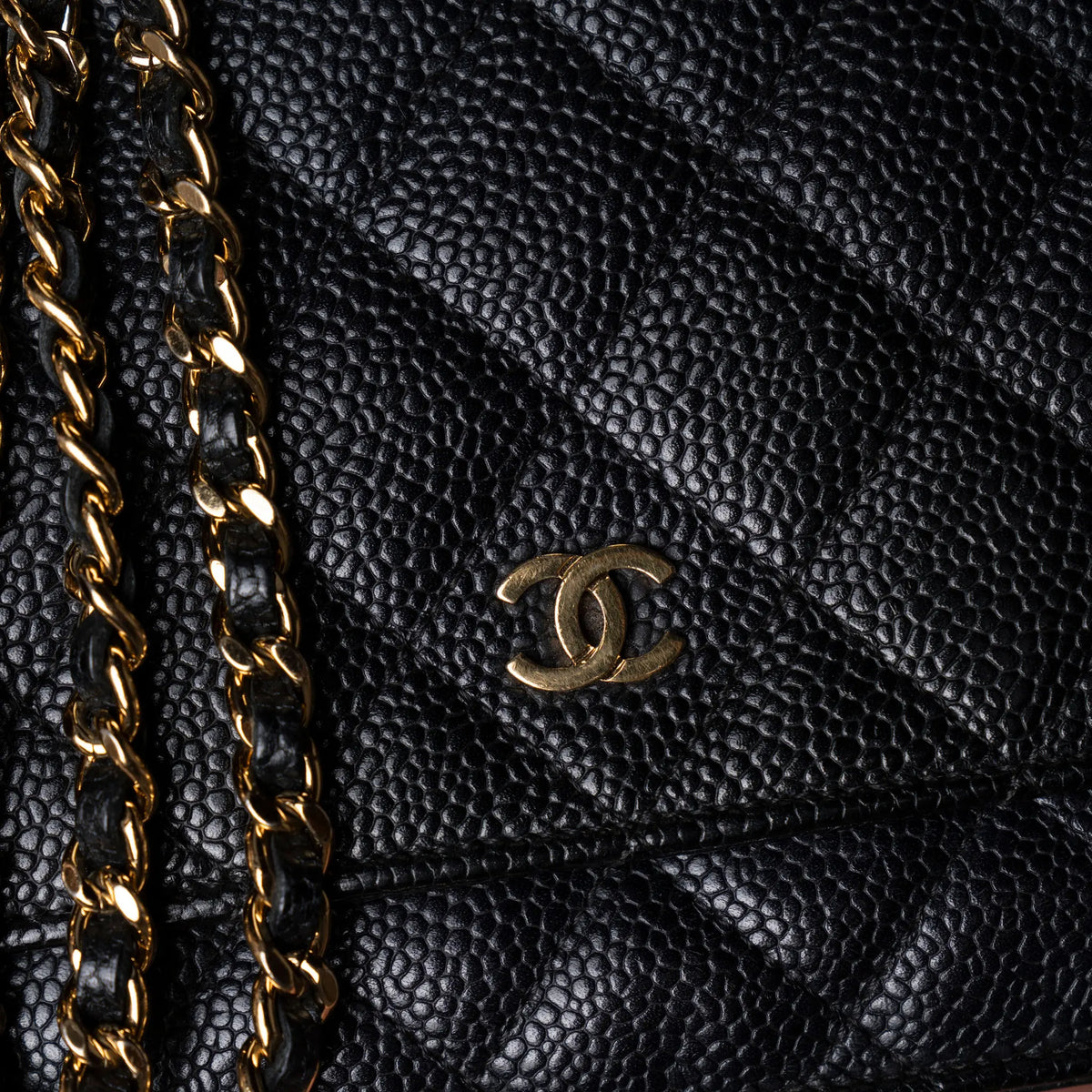 Chanel CC Quilted Caviar Wallet on Chain — Front View