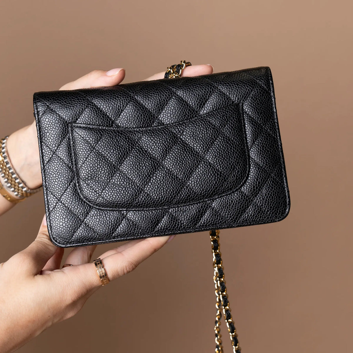 Chanel CC Quilted Caviar Wallet on Chain — Front View