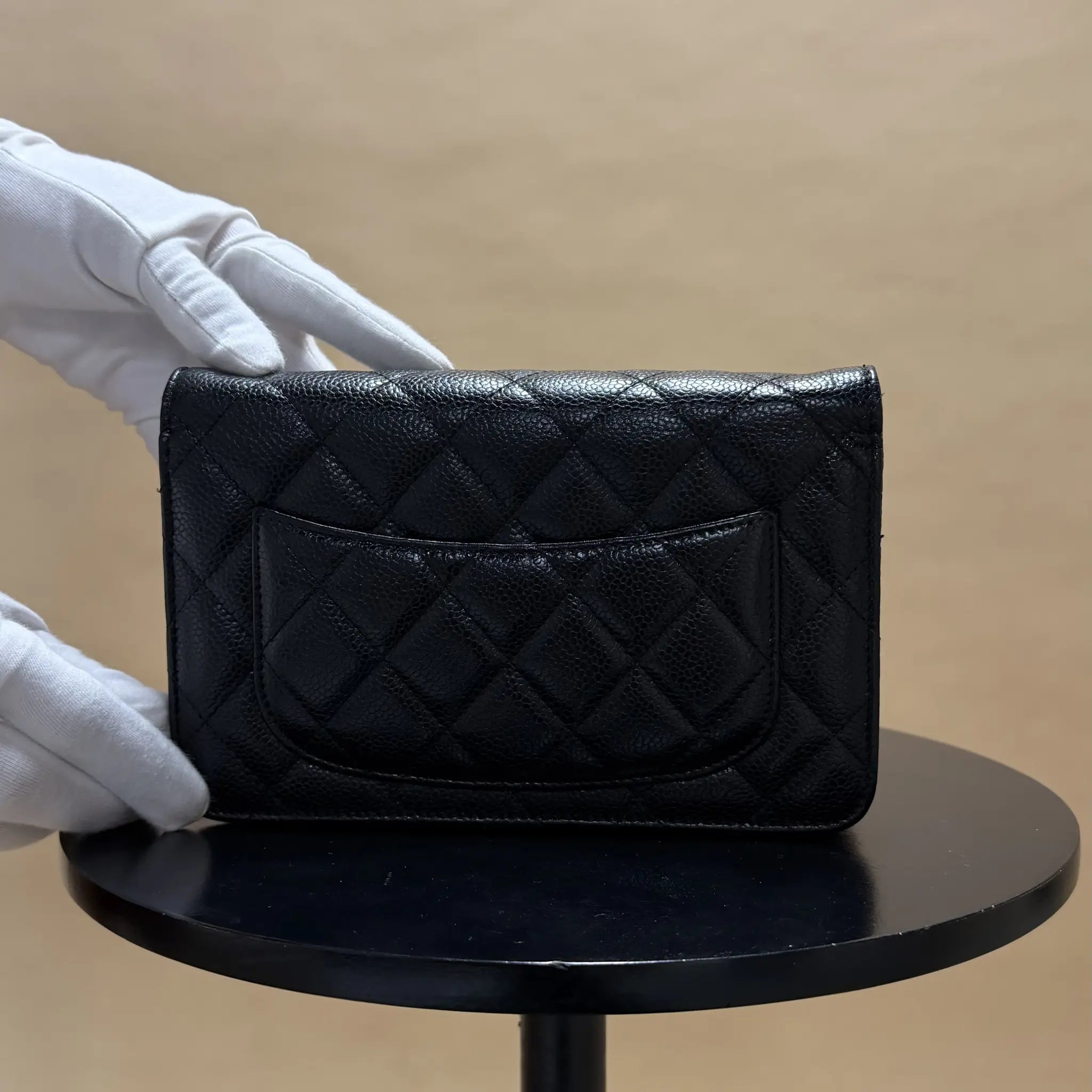 Chanel CC Quilted Caviar Wallet on Chain — Back View