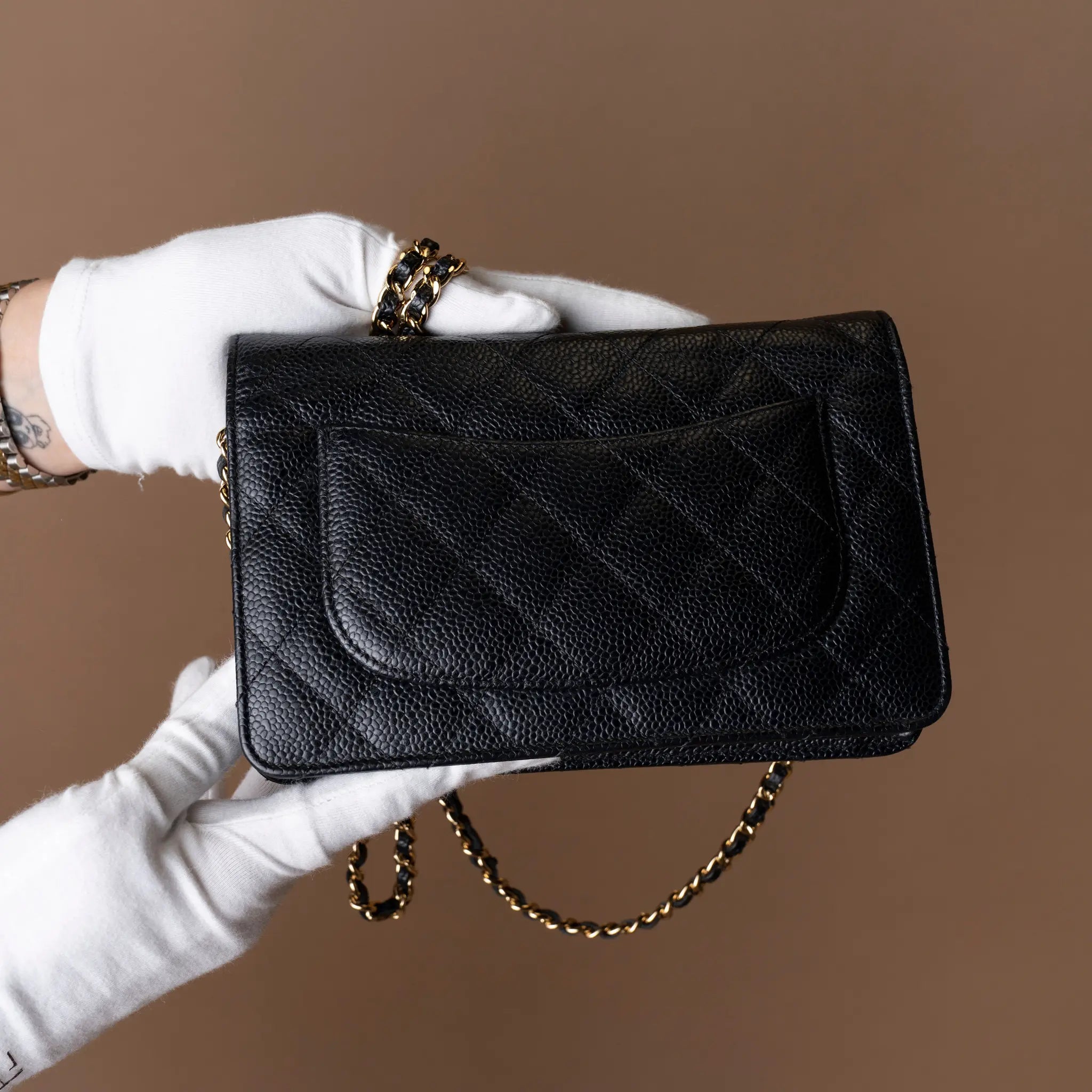 Chanel CC Quilted Caviar Wallet on Chain — Detail View
