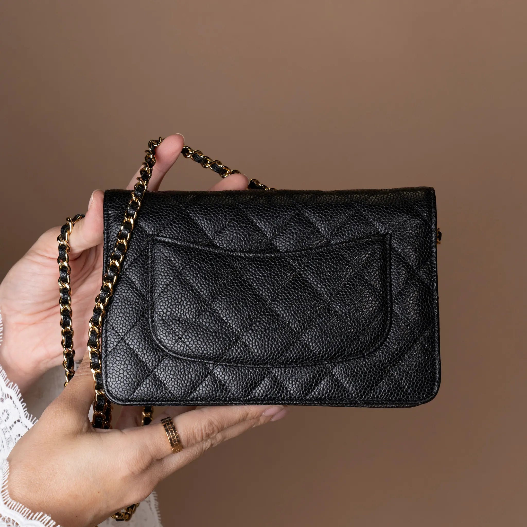 Chanel CC Quilted Caviar Wallet on Chain — Interior Detail