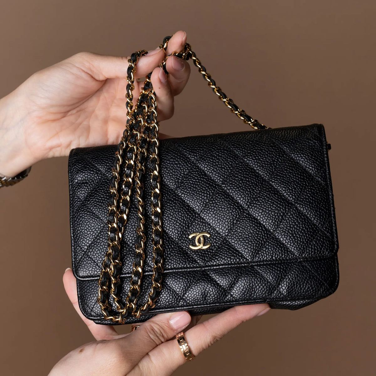 Chanel CC Quilted Caviar Wallet on Chain — Interior Detail