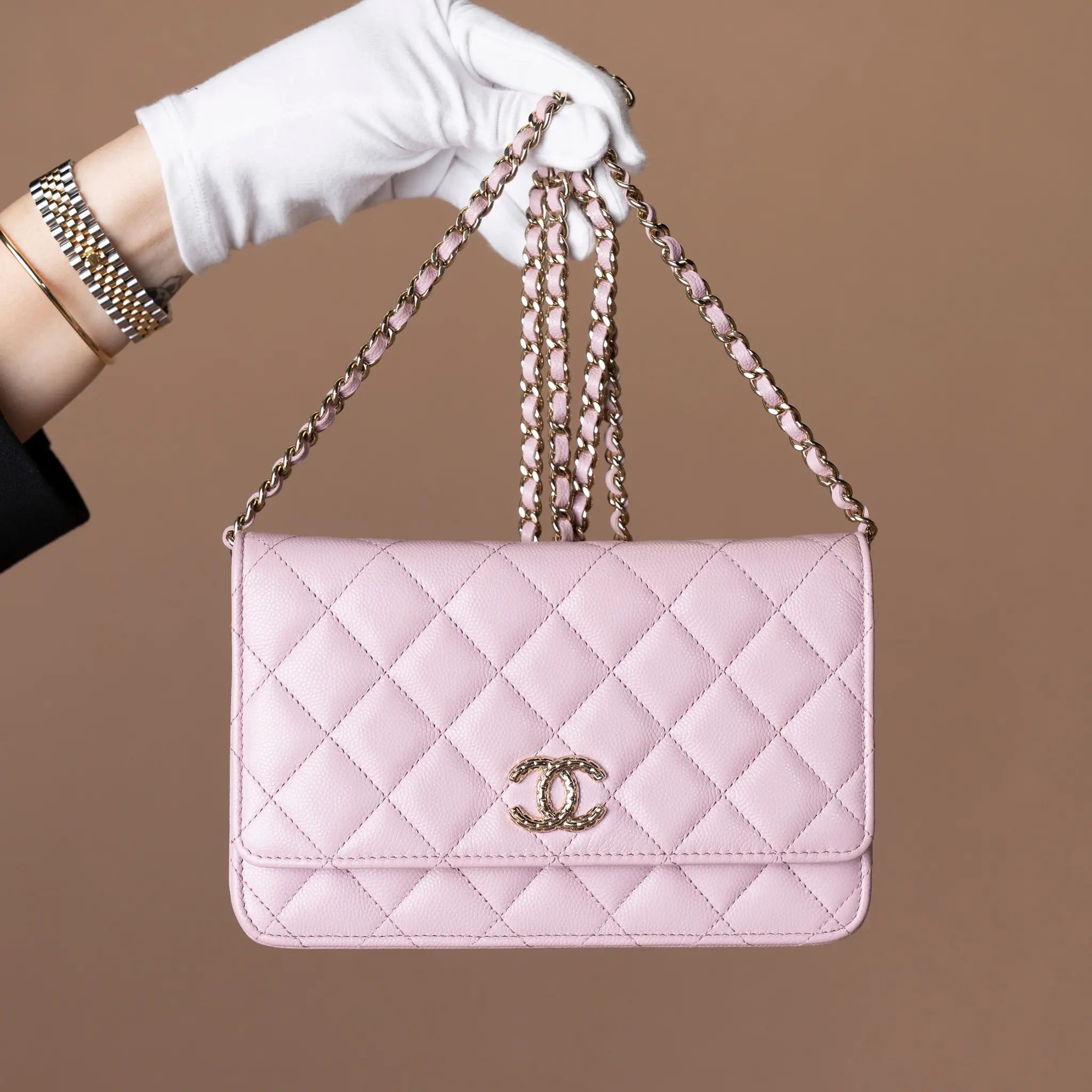 Chanel CC Quilted Caviar Wallet on Chain (P39) — Front View