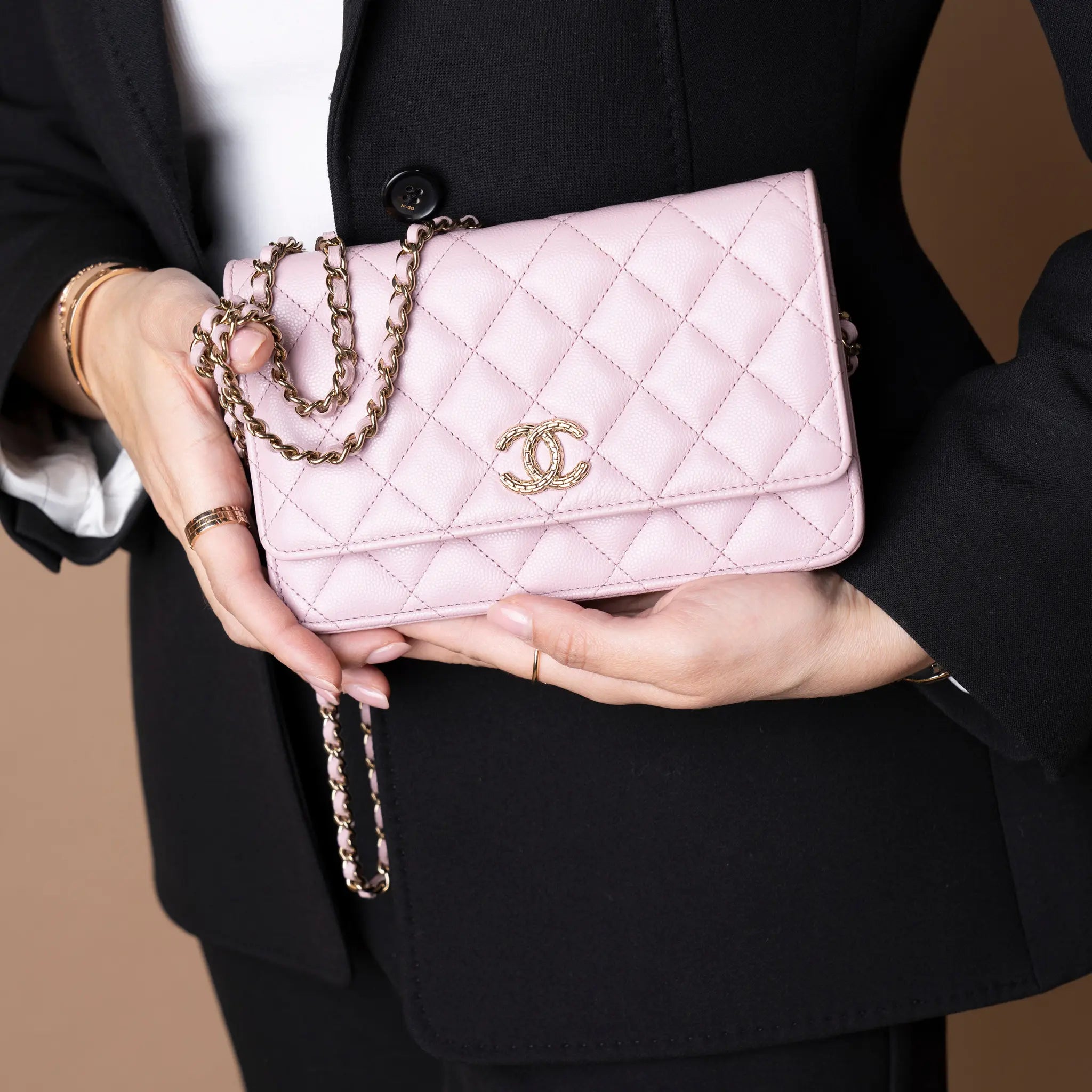 Chanel CC Quilted Caviar Wallet on Chain (P39) — Back View