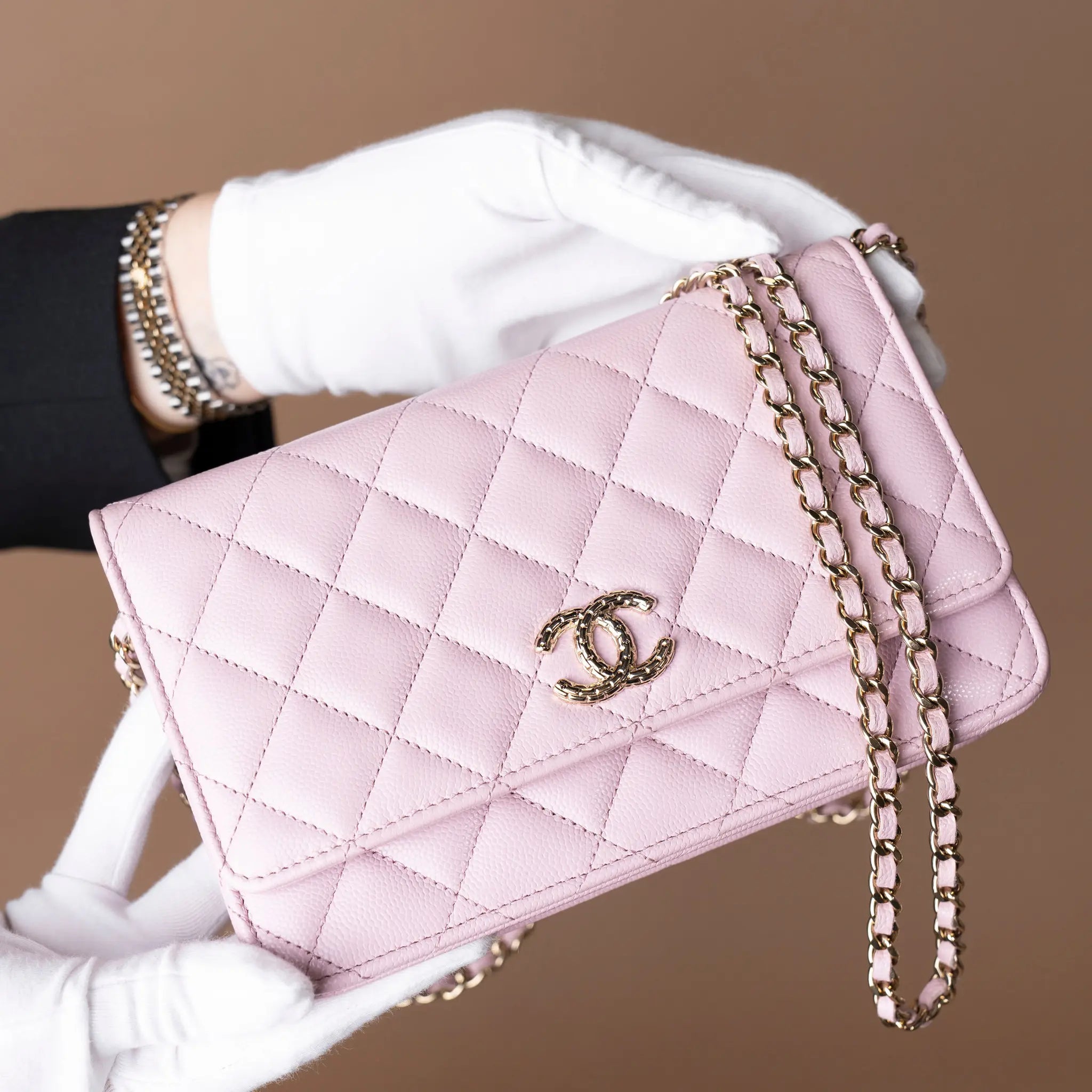 Chanel CC Quilted Caviar Wallet on Chain (P39) — Side Profile
