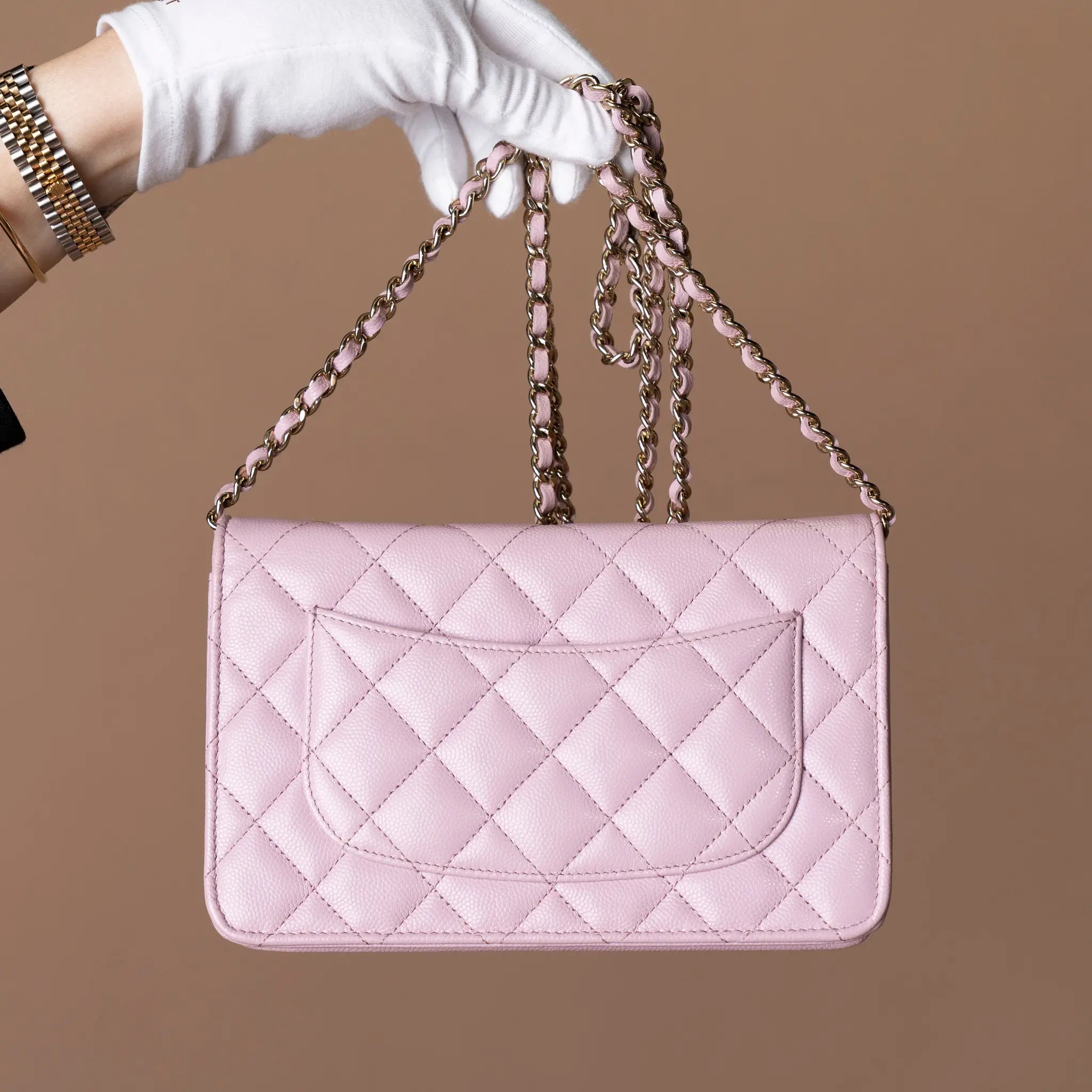 Chanel CC Quilted Caviar Wallet on Chain (P39) — Close-up Detail