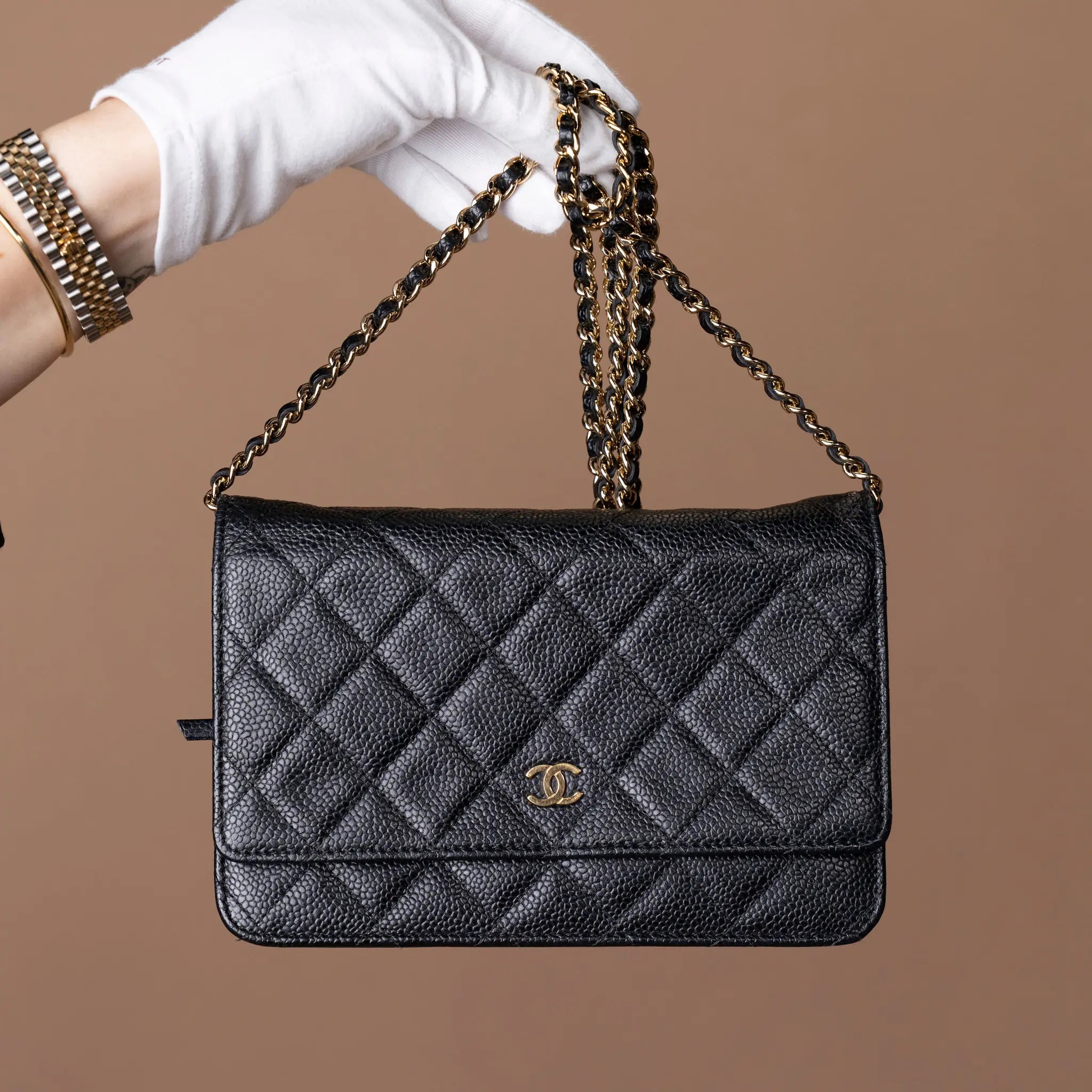 Chanel CC Quilted Caviar Wallet on Chain (YAN) — Front View