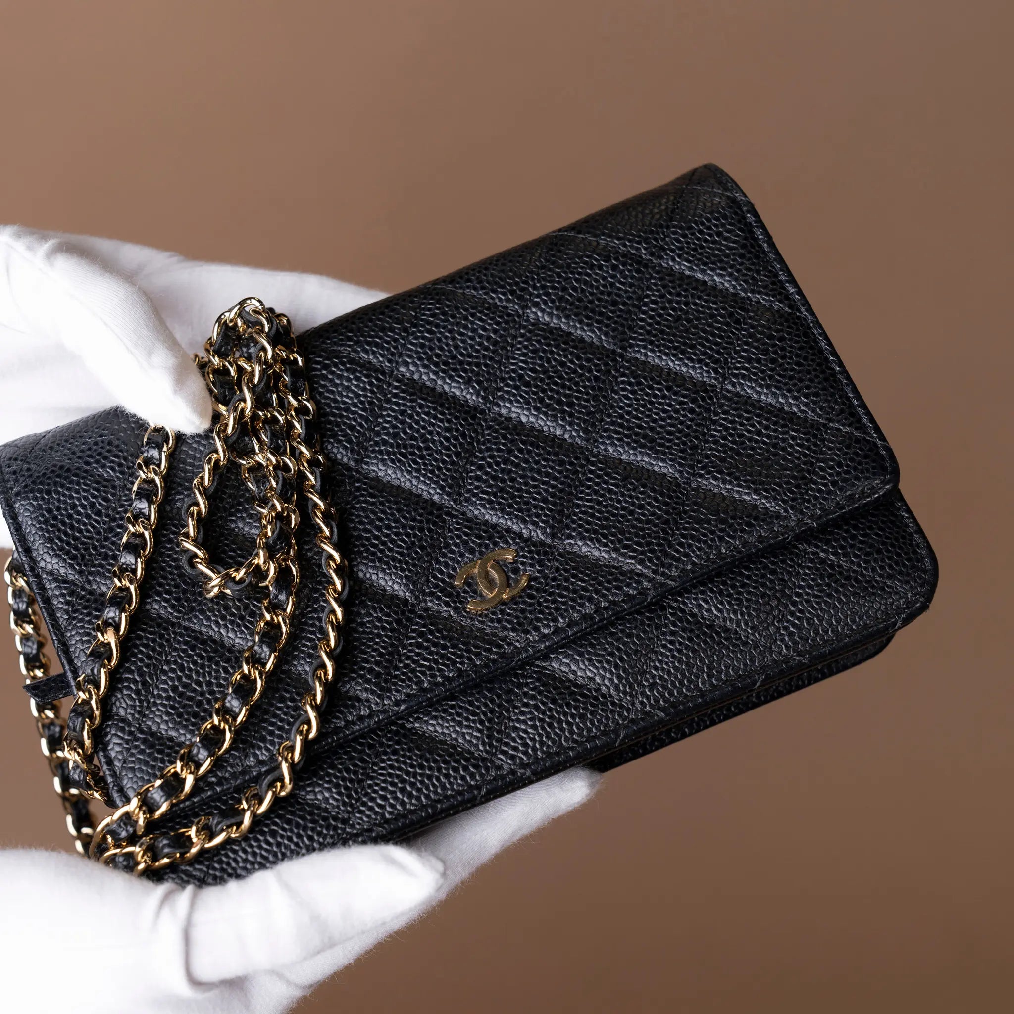 Chanel CC Quilted Caviar Wallet on Chain (YAN) — Back View